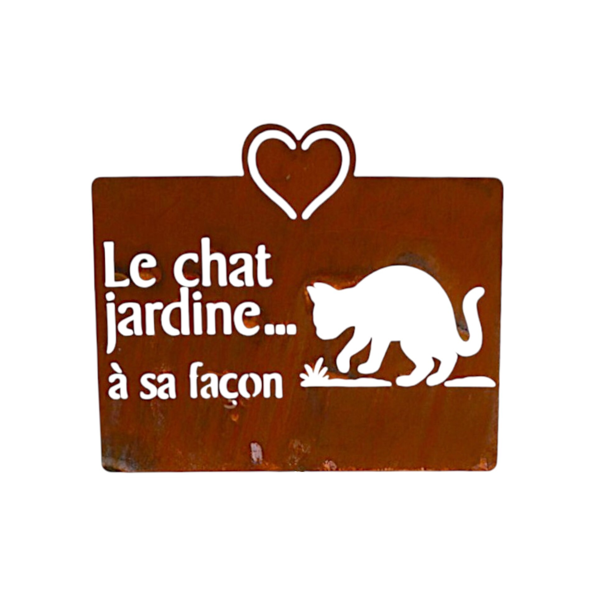 Darstellung von Metal plaque with a heart:The cat is gardening...