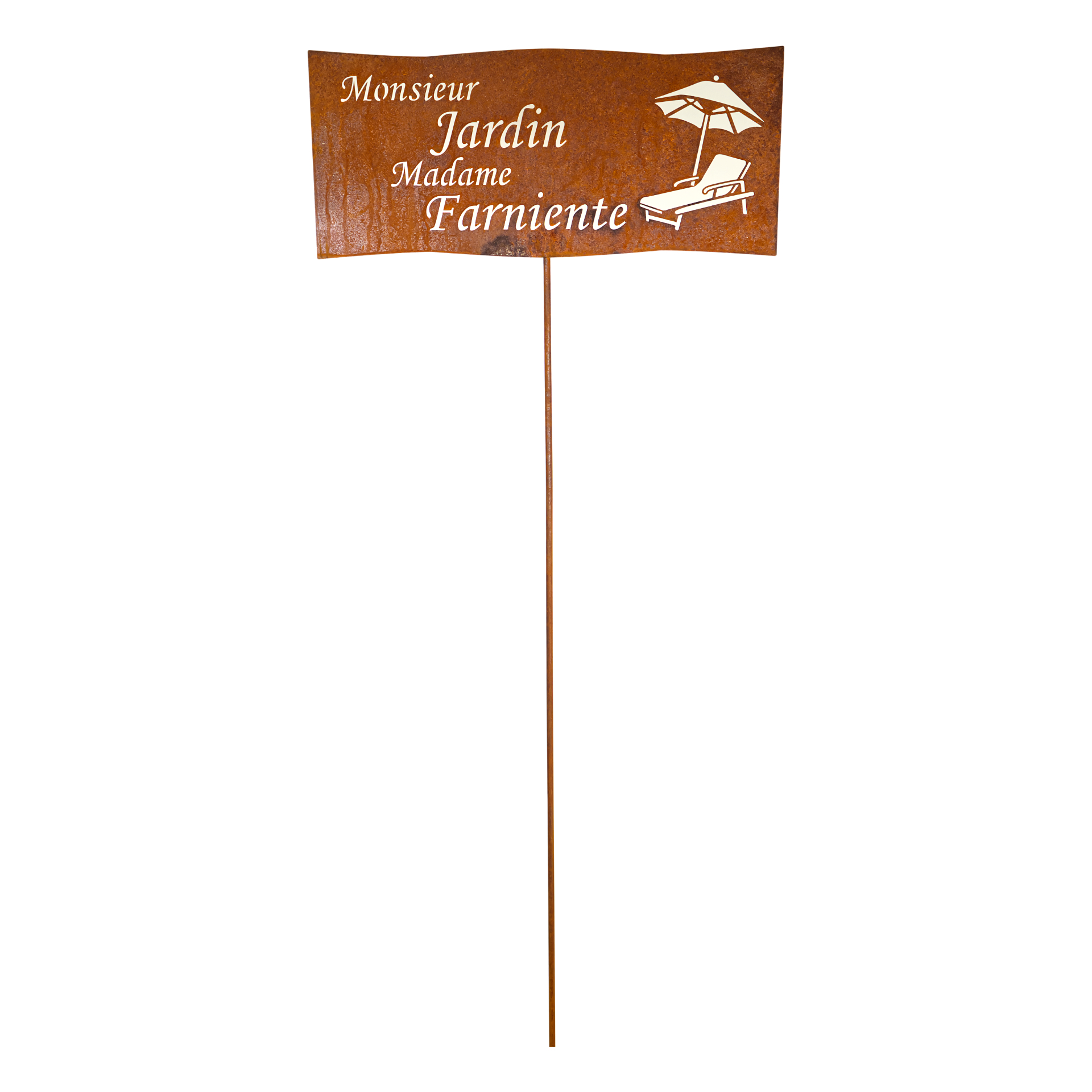 Darstellung von Tafel Monsieur Jardin Madame Farniente auf Stab