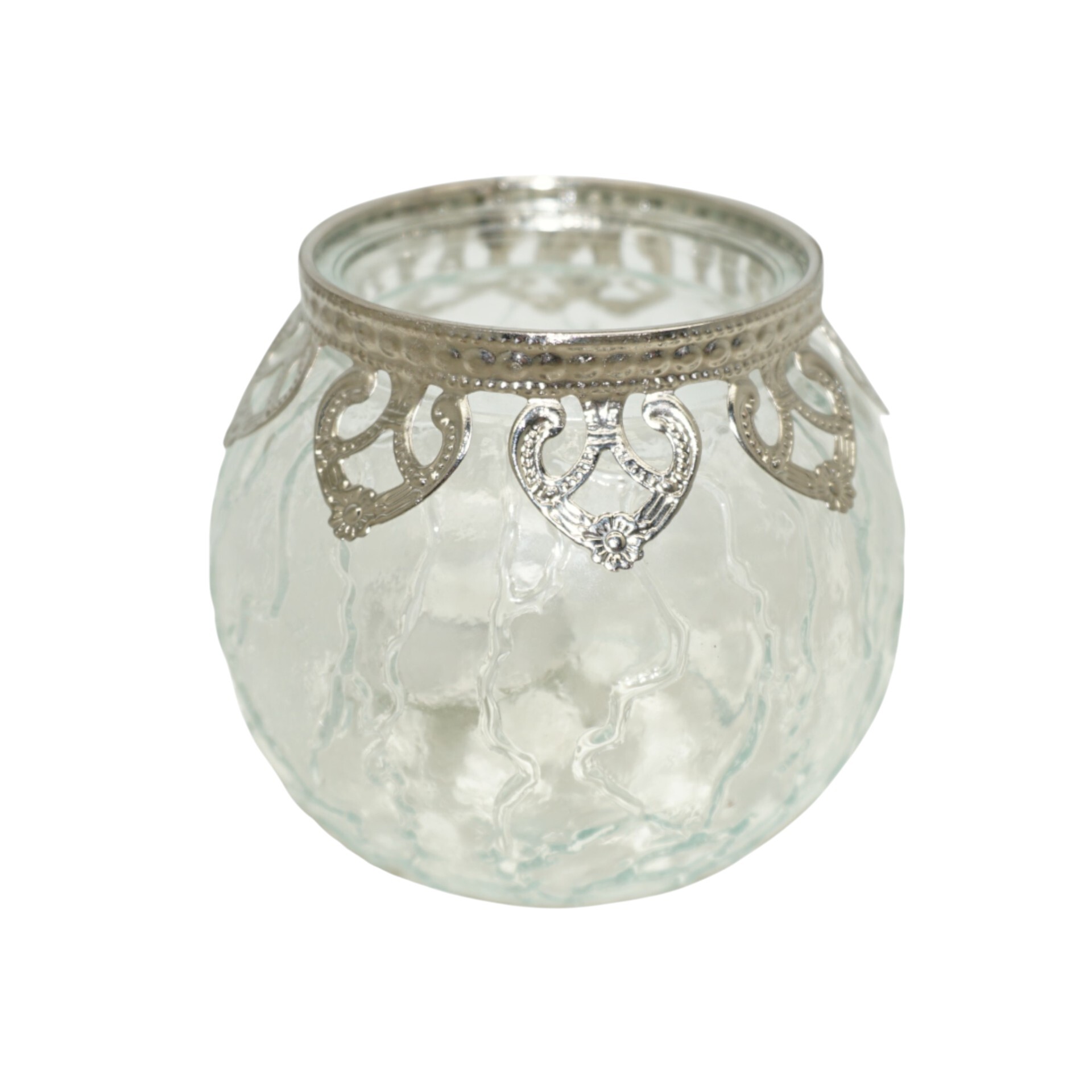 Darstellung von Teelichthalter natur mittel mit Silberrand Herzen