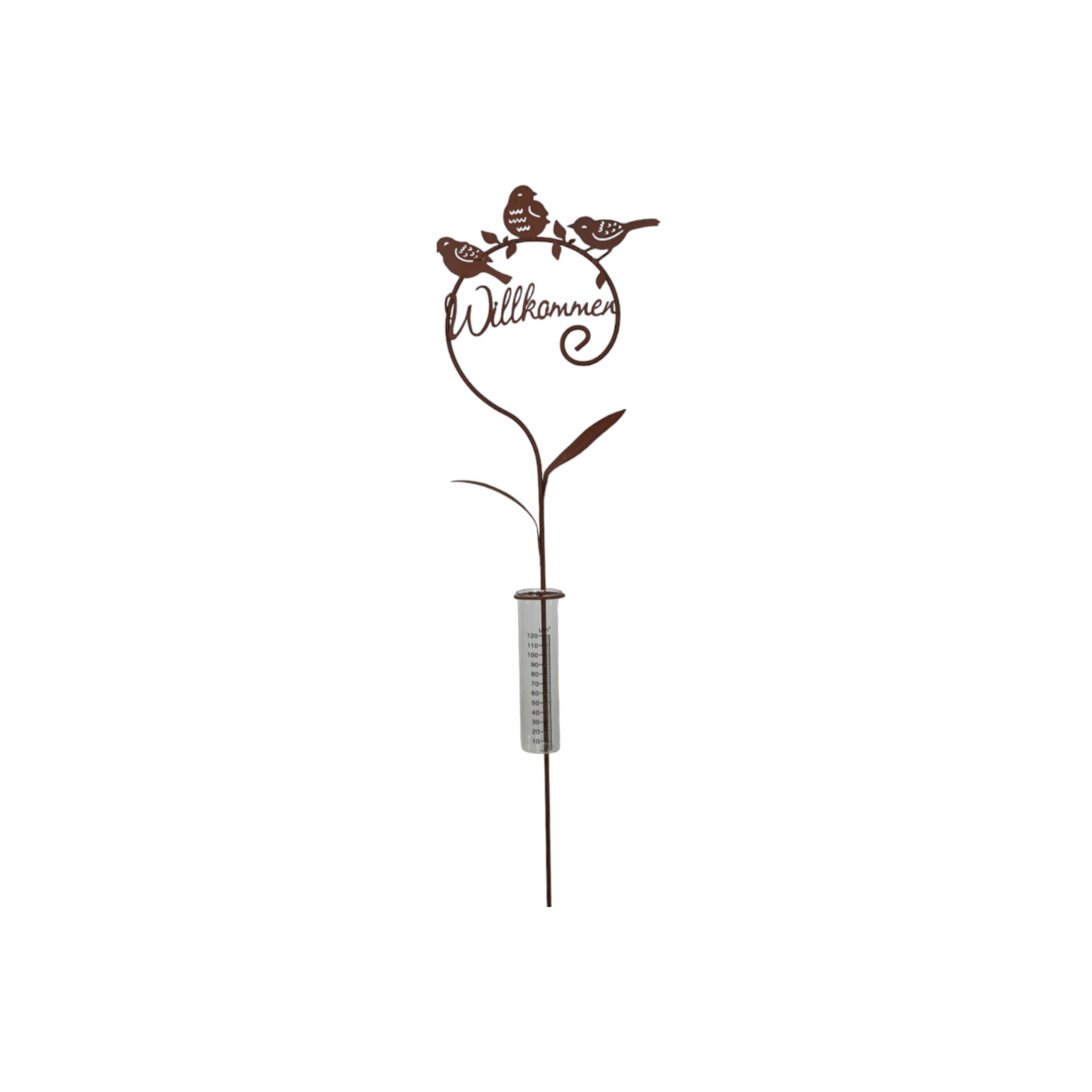 Regenmesser mit Metallvögel Darstellung von Regenmesser mit Metallvögel