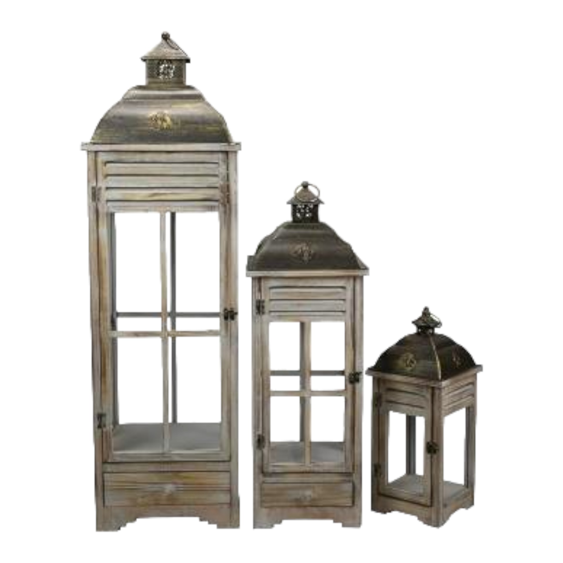 Holzlaternenset gross 3-tlg. , 1 Schublade & Dach Darstellung von Holzlaternenset gross 3-tlg. , 1 Schublade & Dach
