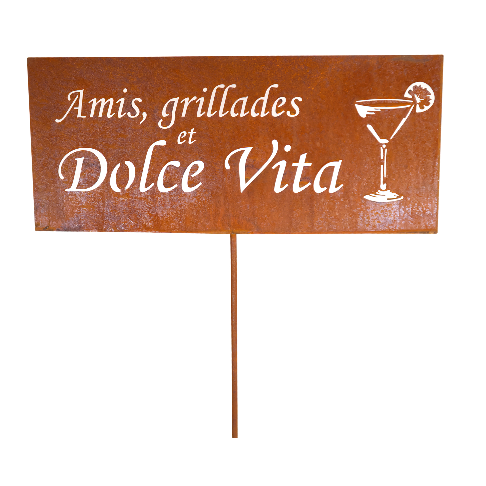 Darstellung von Tafel Amis, grillades et Dolce Vita auf Stab