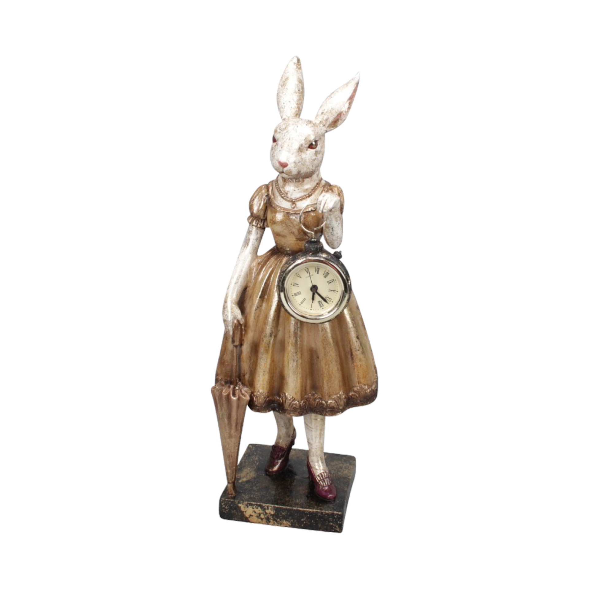 Darstellung von Hase weiblich mit Schirm und Uhr