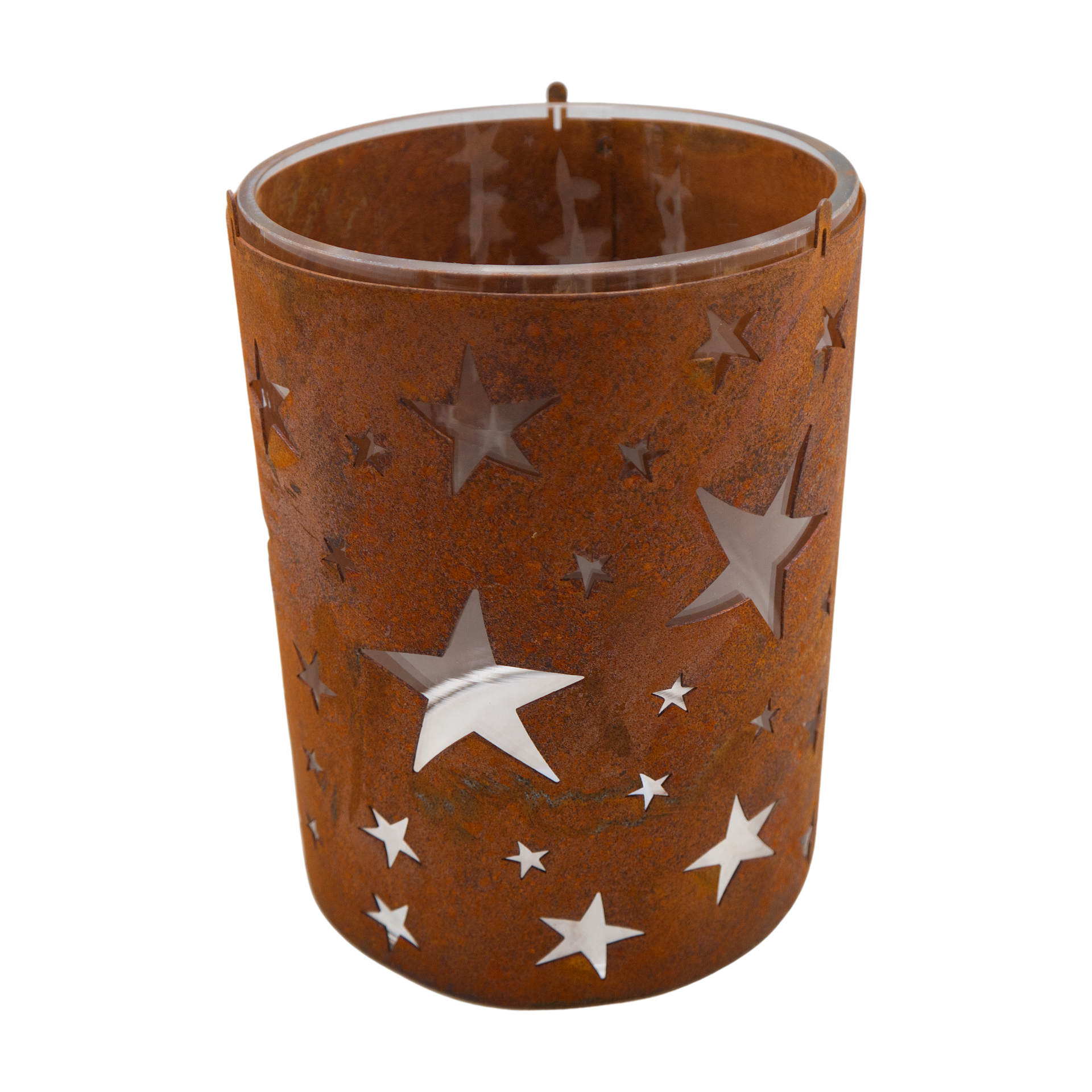 Darstellung von Windlicht mit Sterne vorne inkl. Glas 15x20 cm