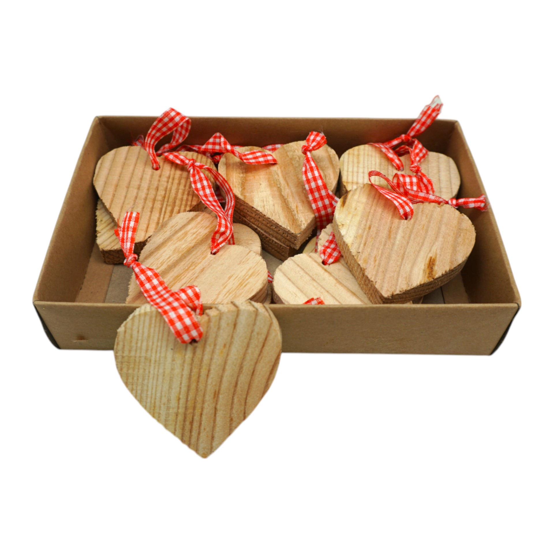 Holzherzen mit rotem Hänger Darstellung von Holzherzen mit rotem Hänger