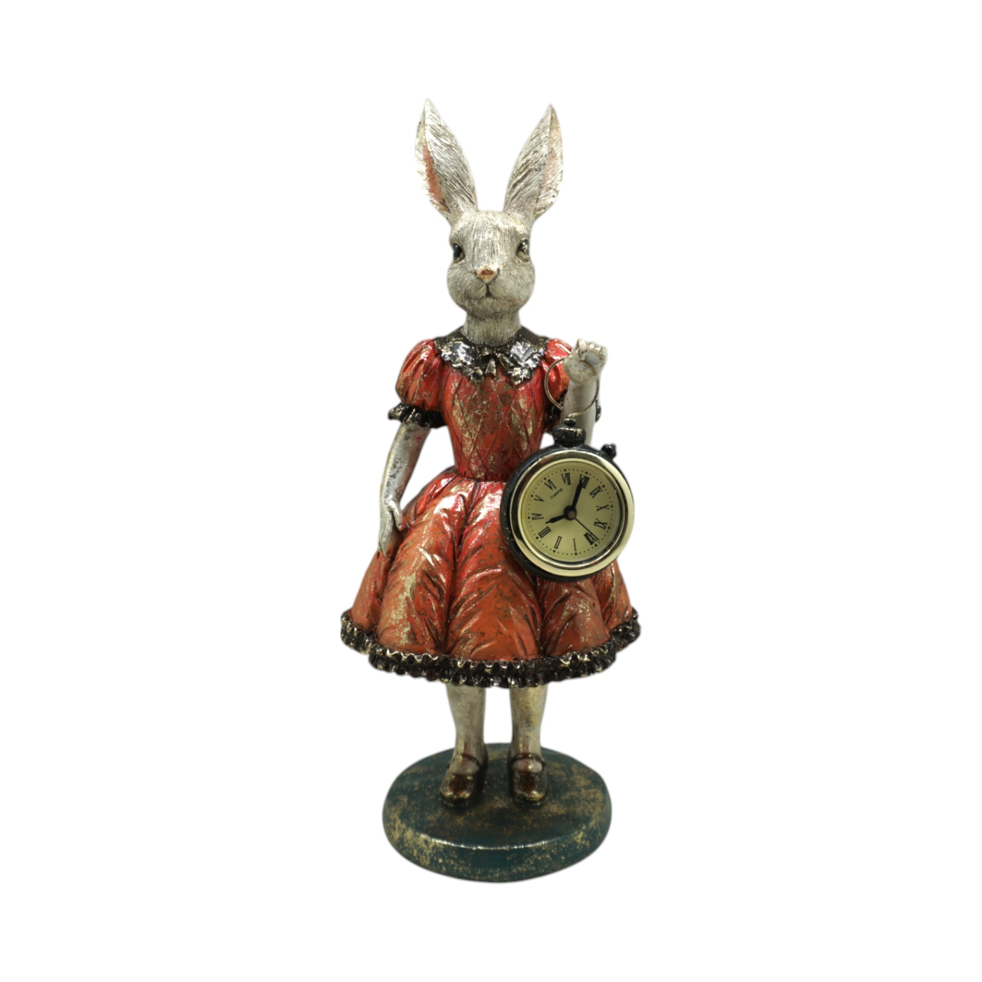 Hase m. Uhr rotes Kleid Darstellung von Hase m. Uhr rotes Kleid