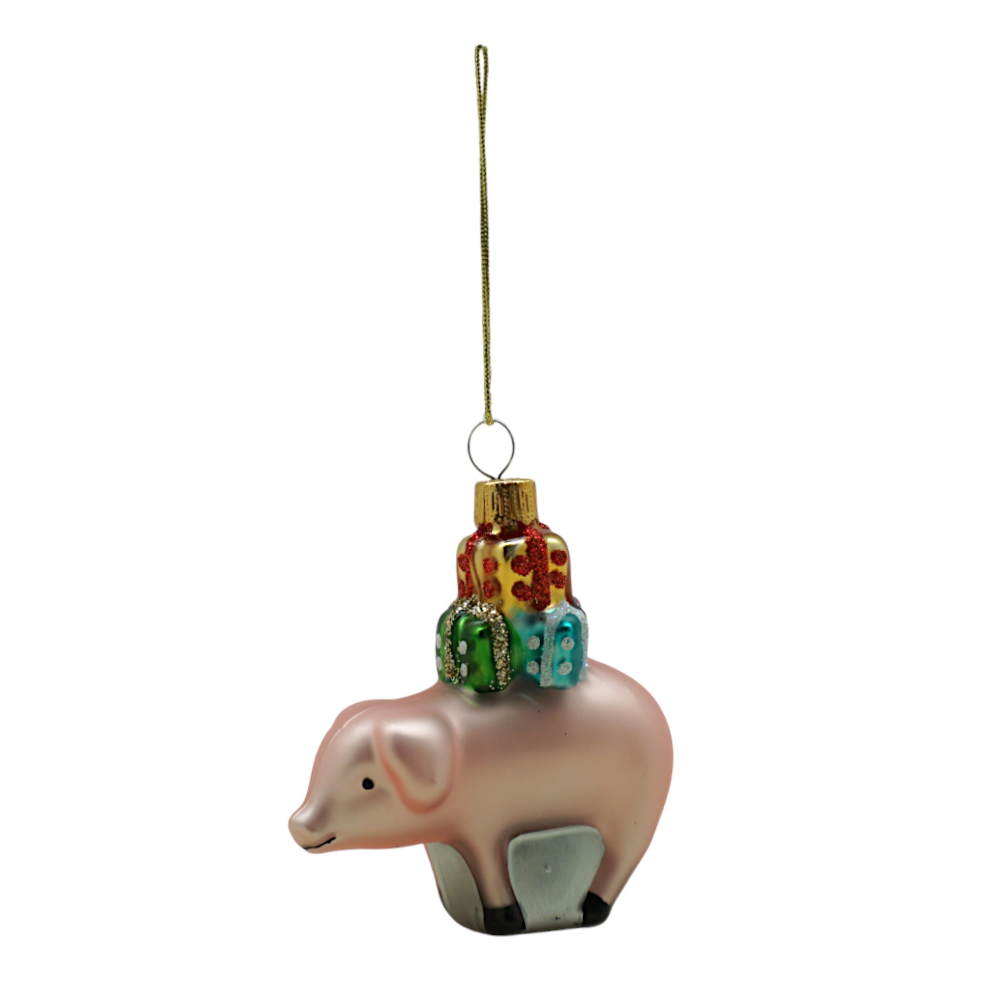 Darstellung von rosa Ferkel m. Geschenken Glas