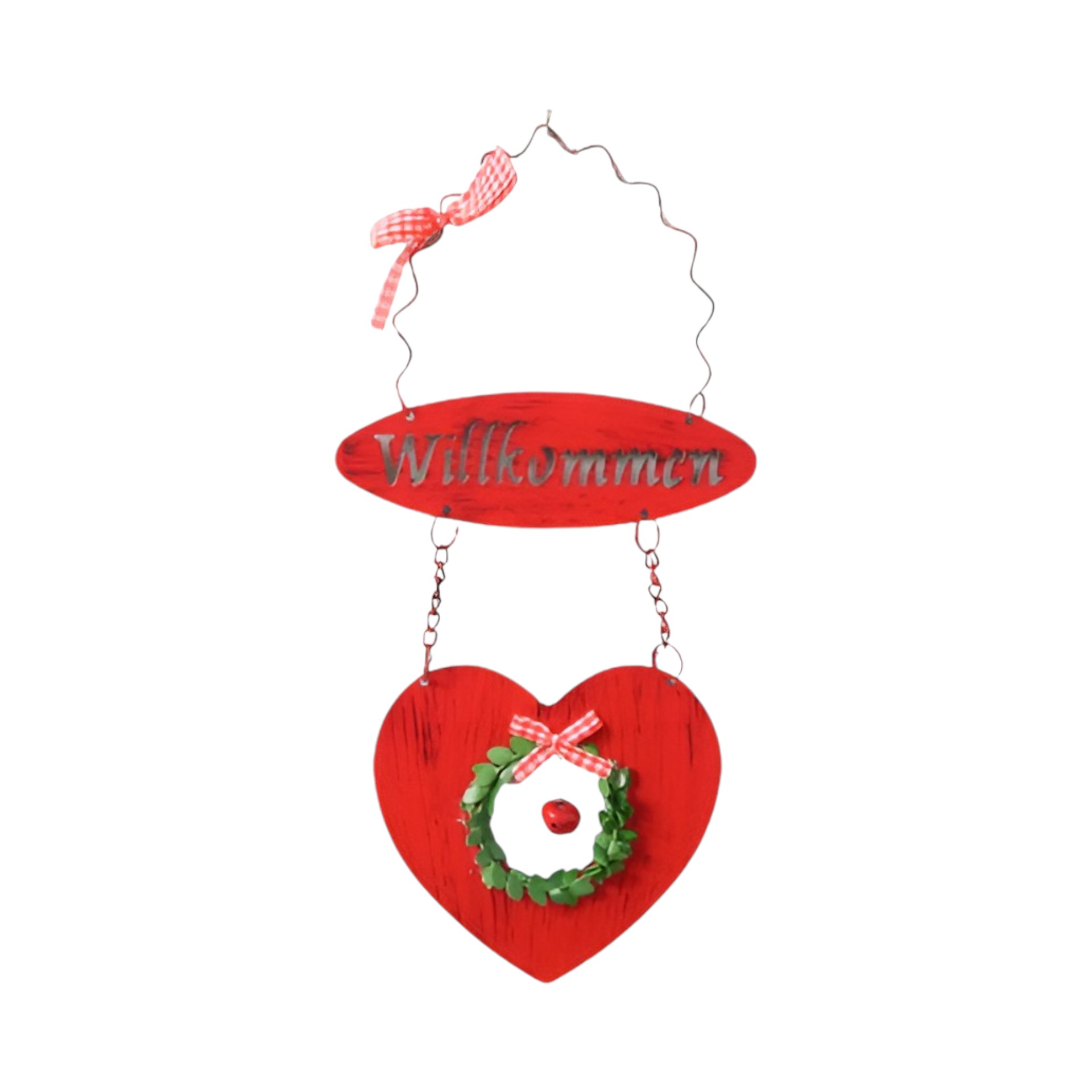 Darstellung von RP Herz ROT zum Hängen m. Schild Willk.