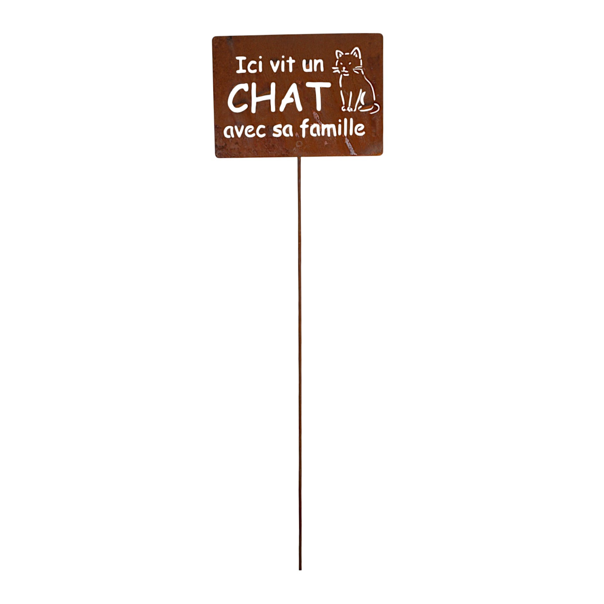 Darstellung von Tafel auf Stab Ici vi tun chat avec sa famille