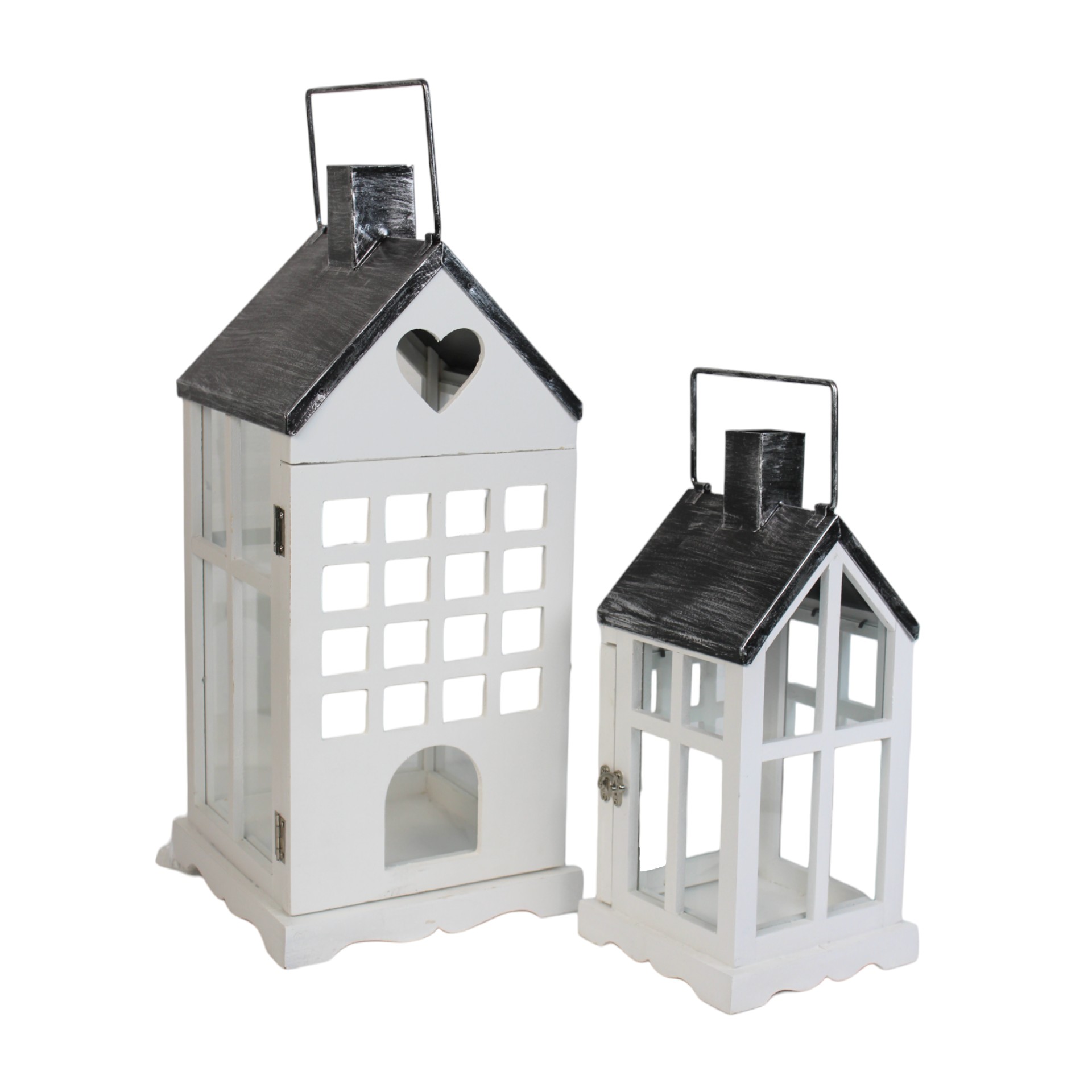 Holzlaternenset 2-tlg. Haus weiss Darstellung von Holzlaternenset 2-tlg. Haus weiss