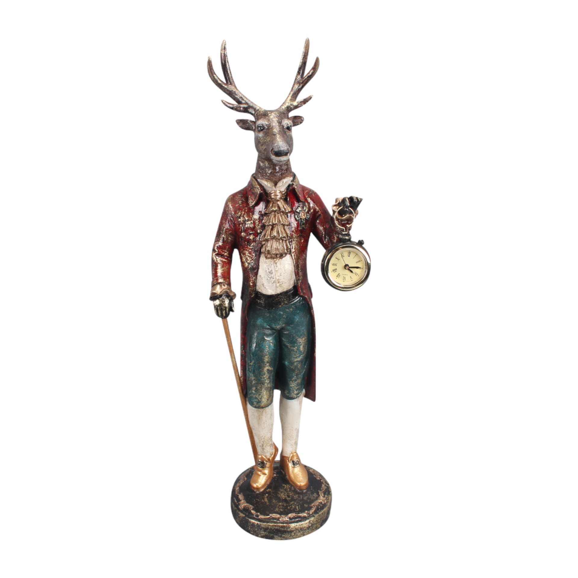 Darstellung von nostalgischer Hirsch mit Uhr, 16x14,5, h= 54 cm
