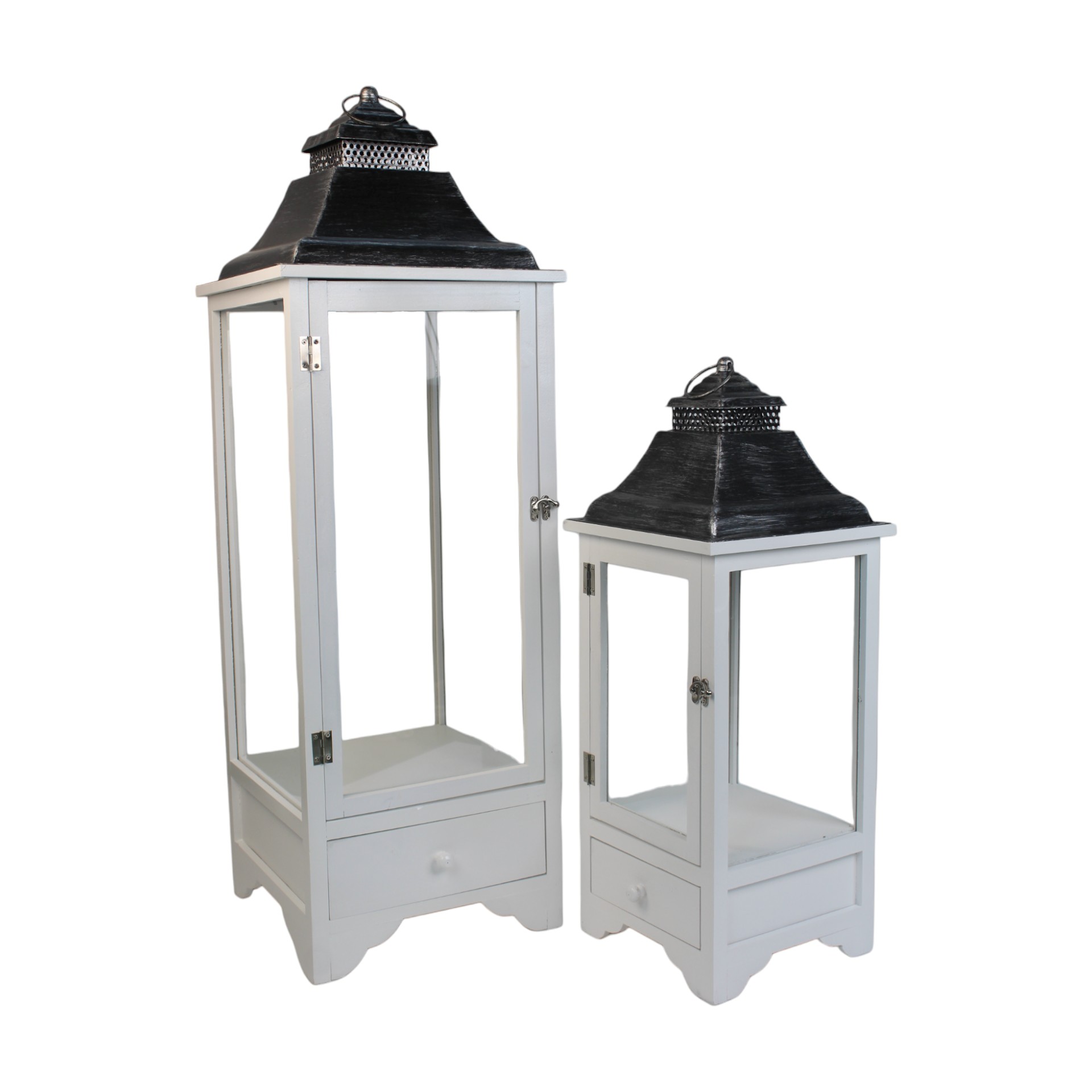 Holzlaternenset 2-tlg. weiss mit Schublade Darstellung von Holzlaternenset 2-tlg. weiss mit Schublade