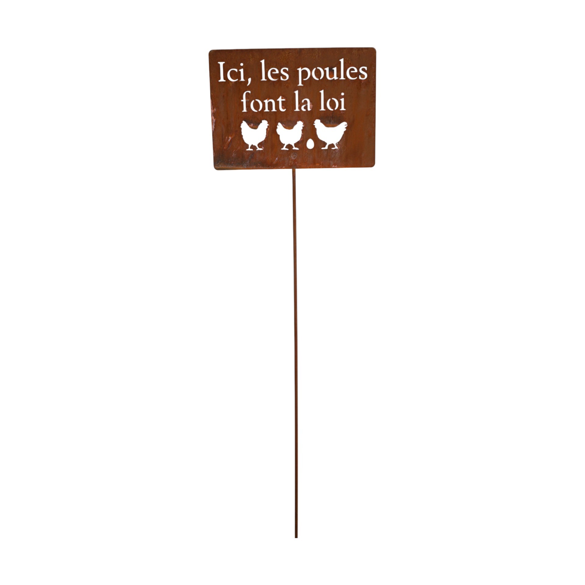 Darstellung von Tafel auf Stab Ici, les poules font la loi