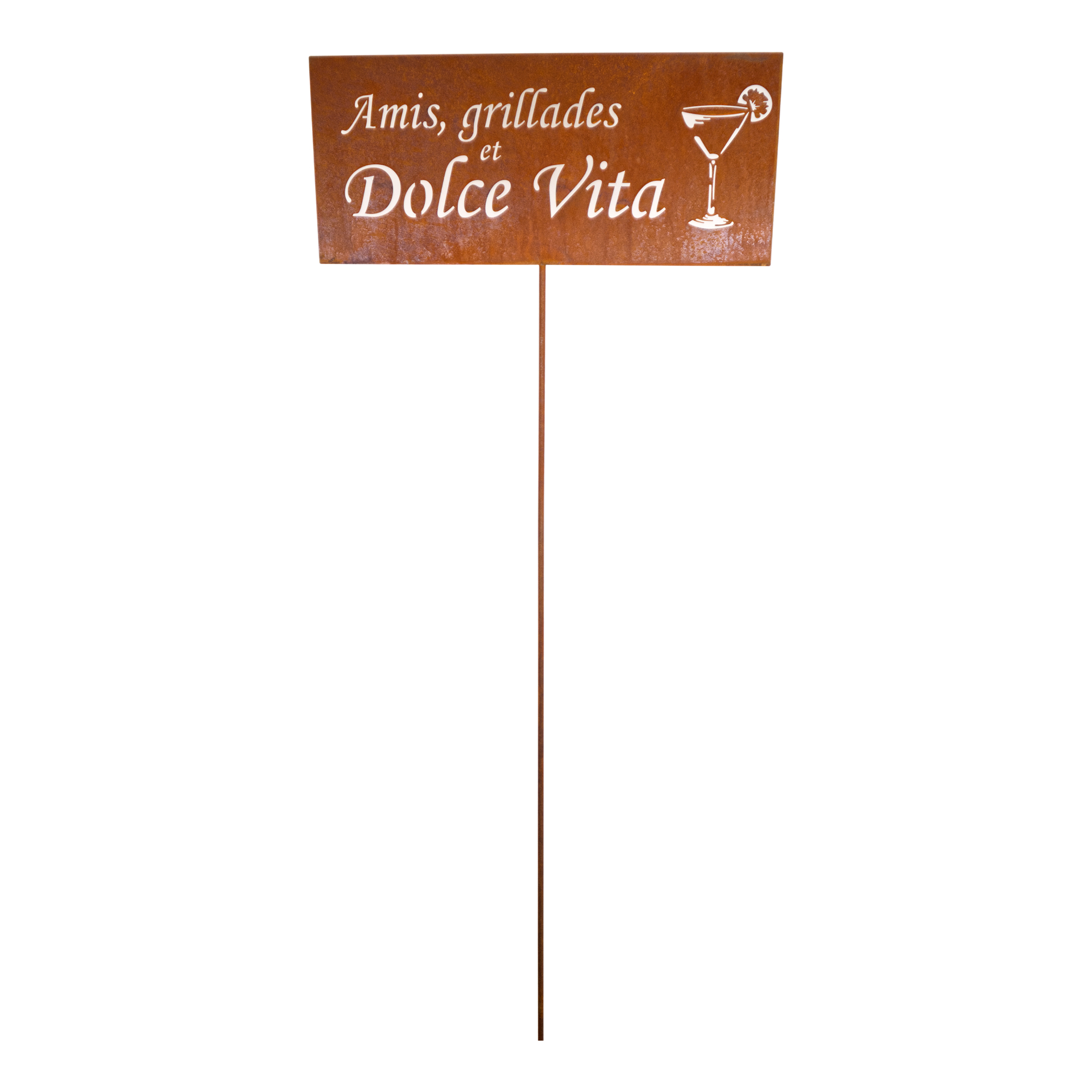 Darstellung von Tafel Amis, grillades et Dolce Vita auf Stab