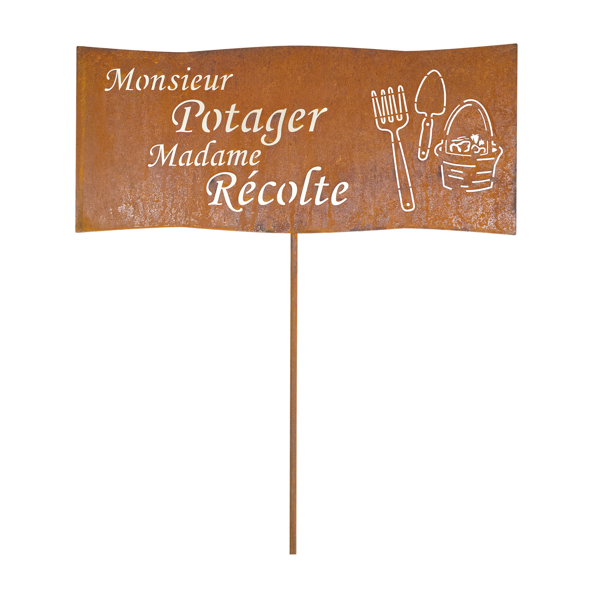 Darstellung von Tafel Monsieur Potager Madame Recolte auf Stab