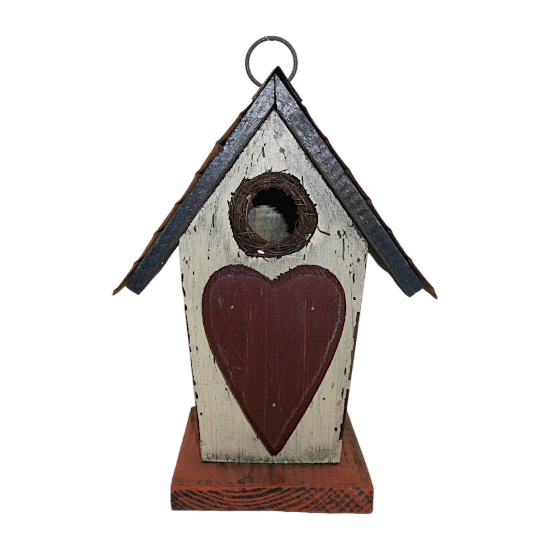 Darstellung von Vogelhaus weiss m. Herz rot Holz