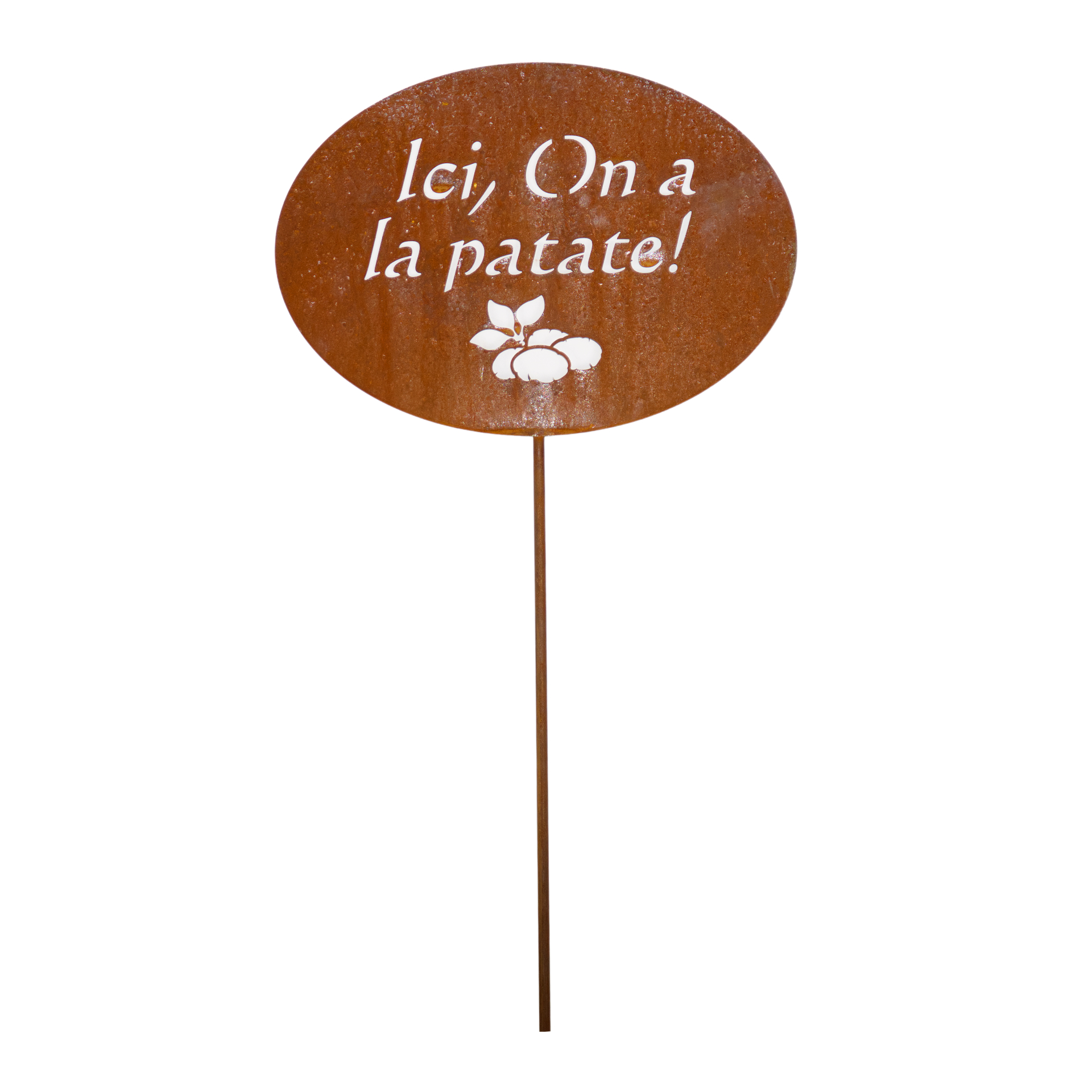 Darstellung von Tafel auf Stab Ici, On a la patate!