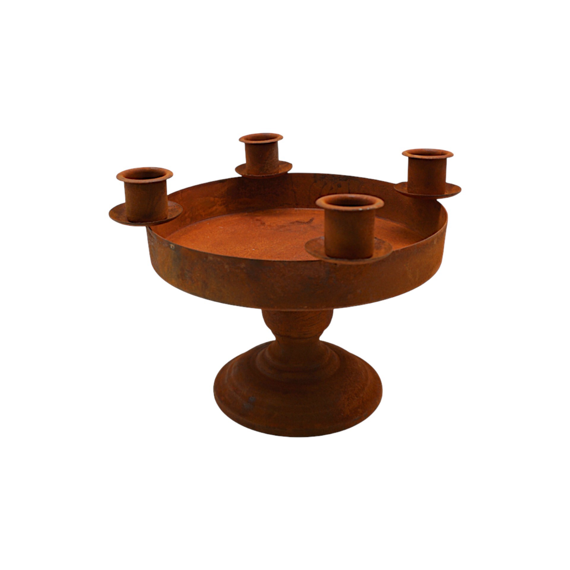 Darstellung von Schale rund m. 4 Stabkerzen rusty
