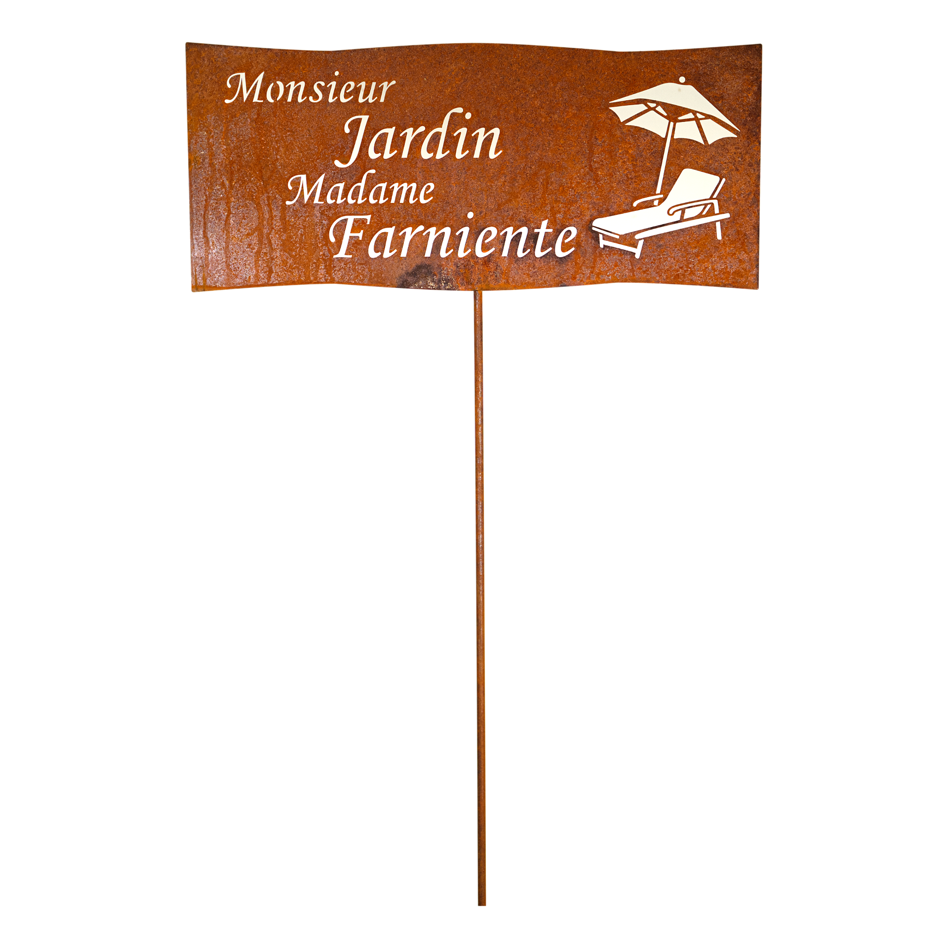 Darstellung von Tafel Monsieur Jardin Madame Farniente auf Stab