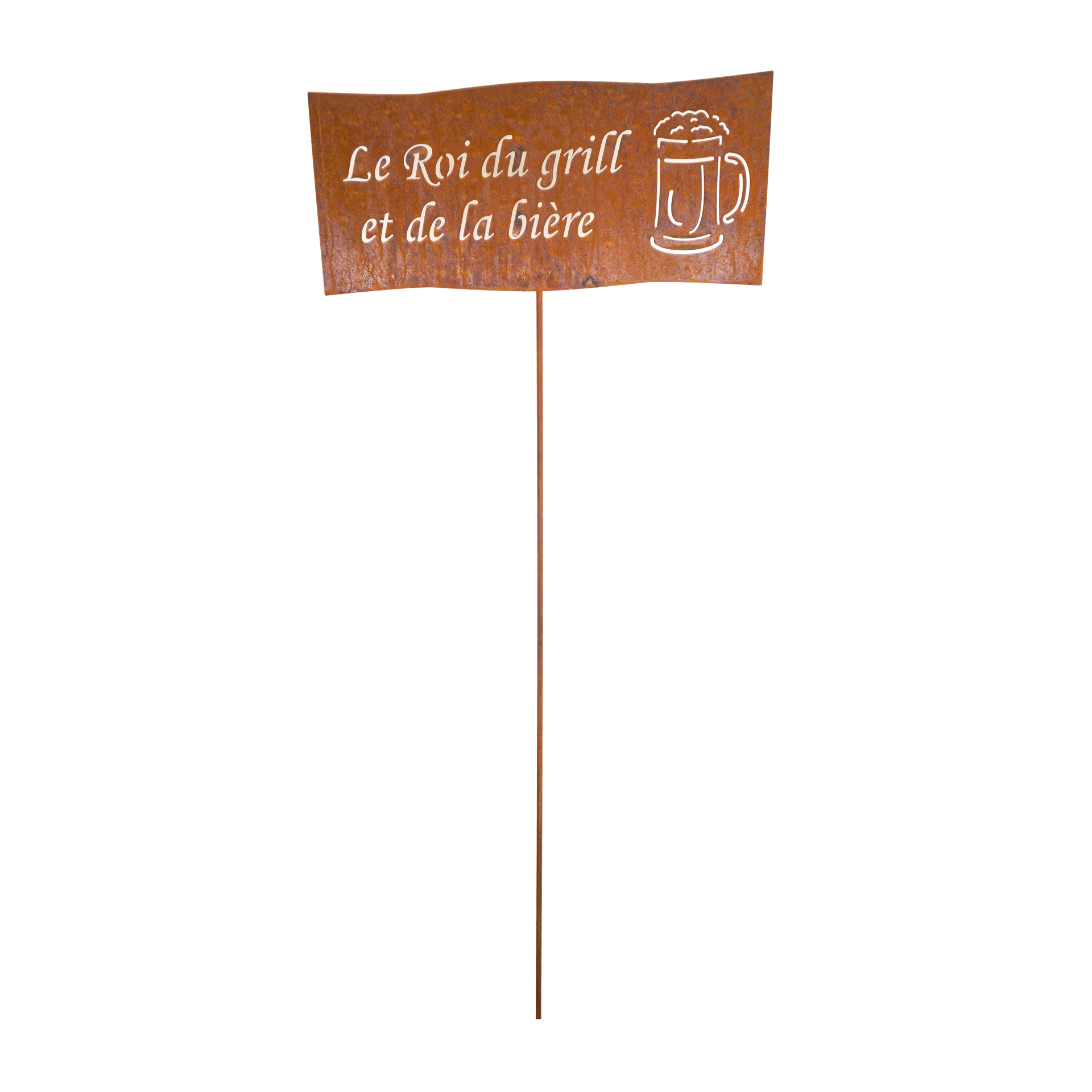 Darstellung von Tafel Le Roi du grill et de la biere auf Stab