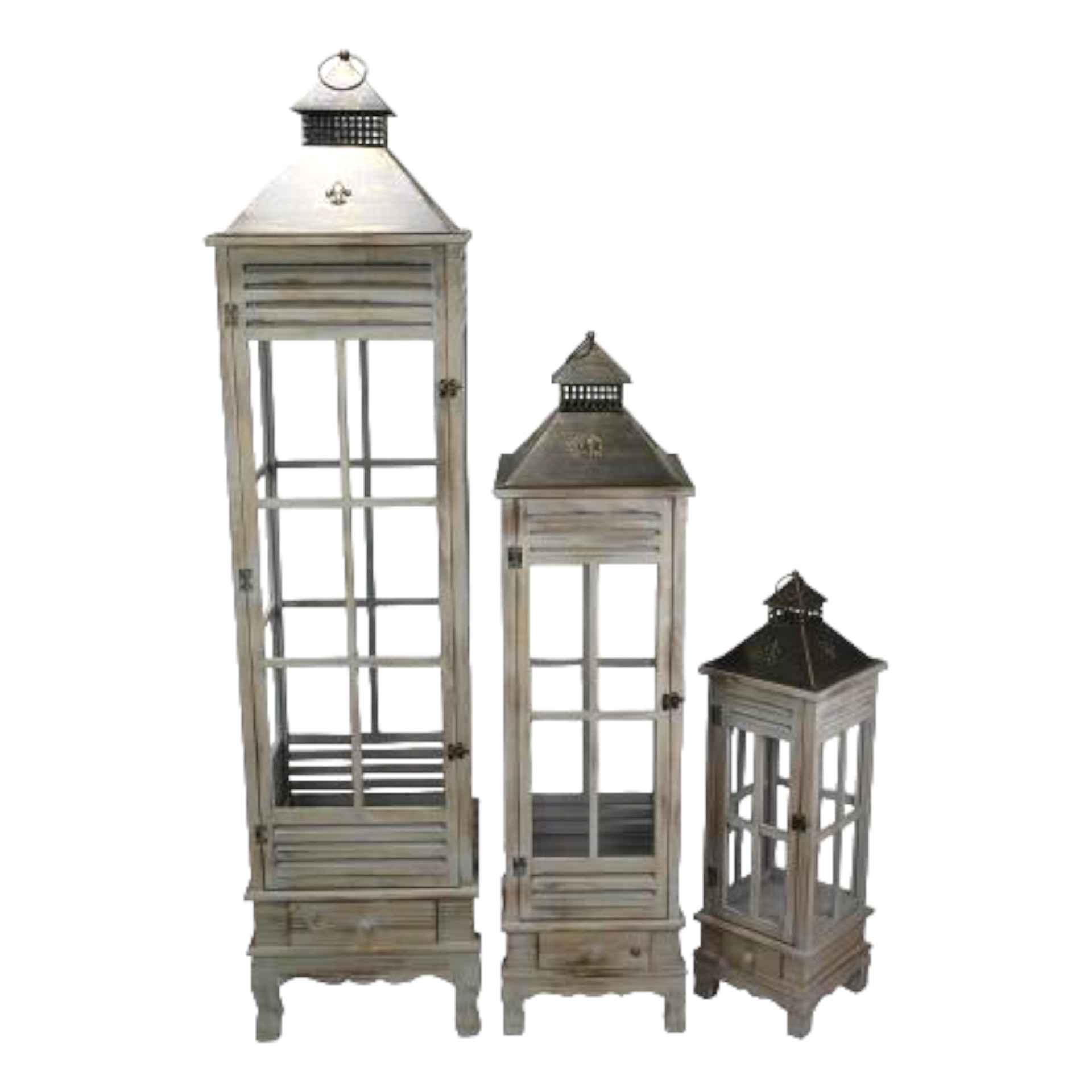 Holzlaternenset auf Füsse riesig  3-tlg. schlank Darstellung von Holzlaternenset auf Füsse riesig  3-tlg. schlank