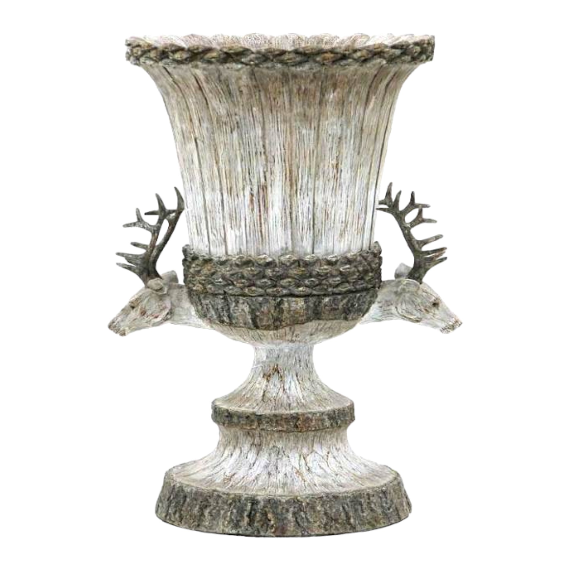 Pflanzpokal mit 2 Hirschköpfe grau/weiss Darstellung von Pflanzpokal mit 2 Hirschköpfe grau/weiss