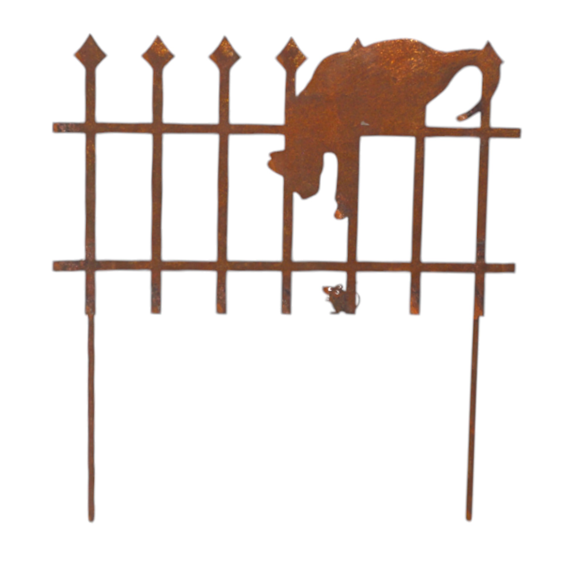 Zaunstecker Katze mit Maus Darstellung von Zaunstecker Katze mit Maus