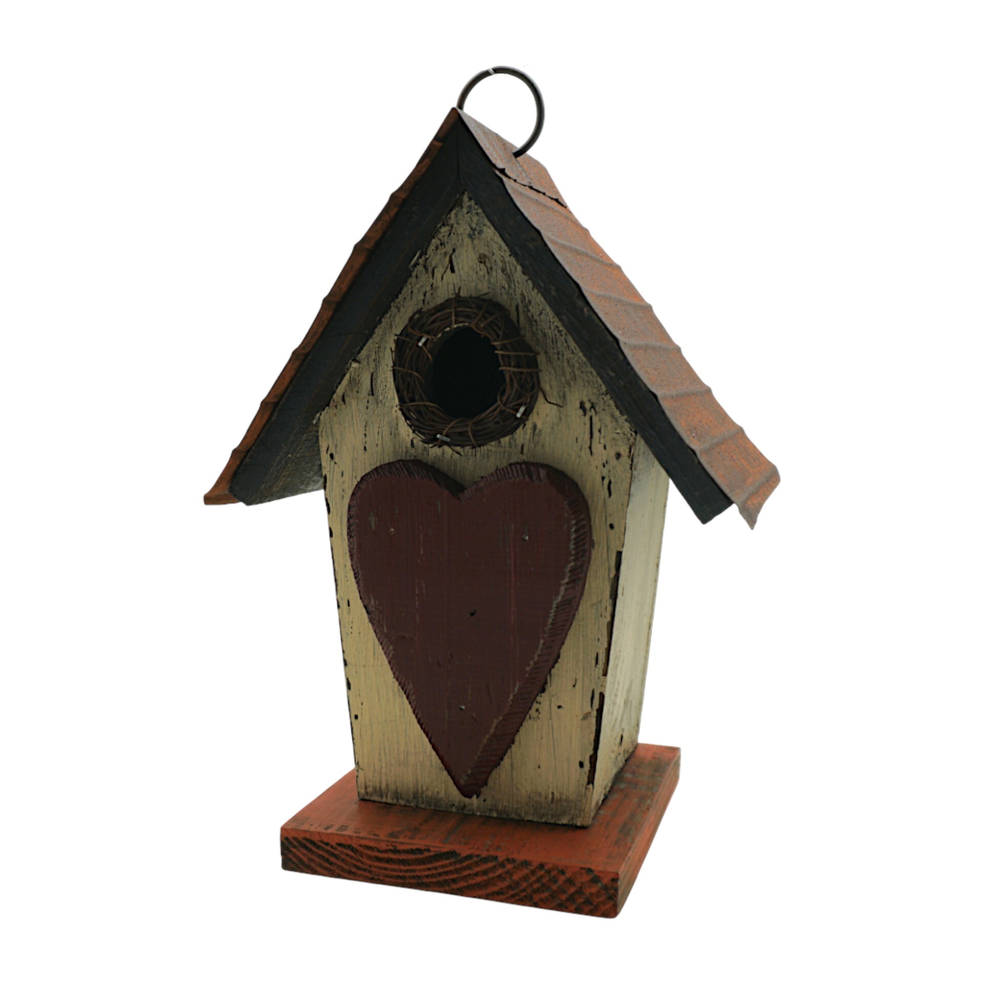 Darstellung von Vogelhaus weiss m. Herz rot Holz