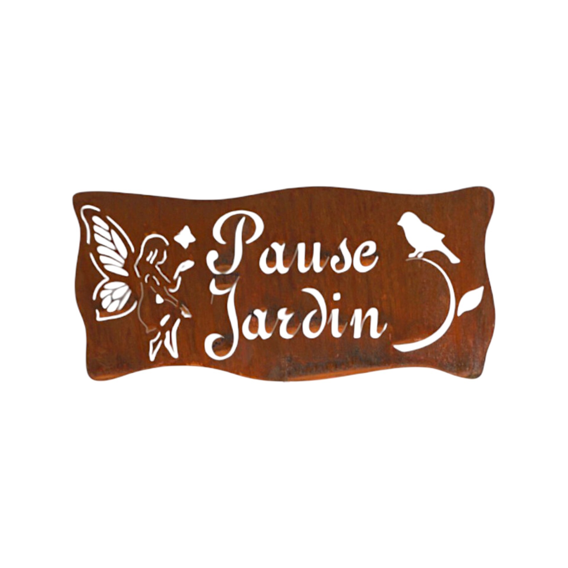 Darstellung von Plaque métallique courbée Pause Jardin