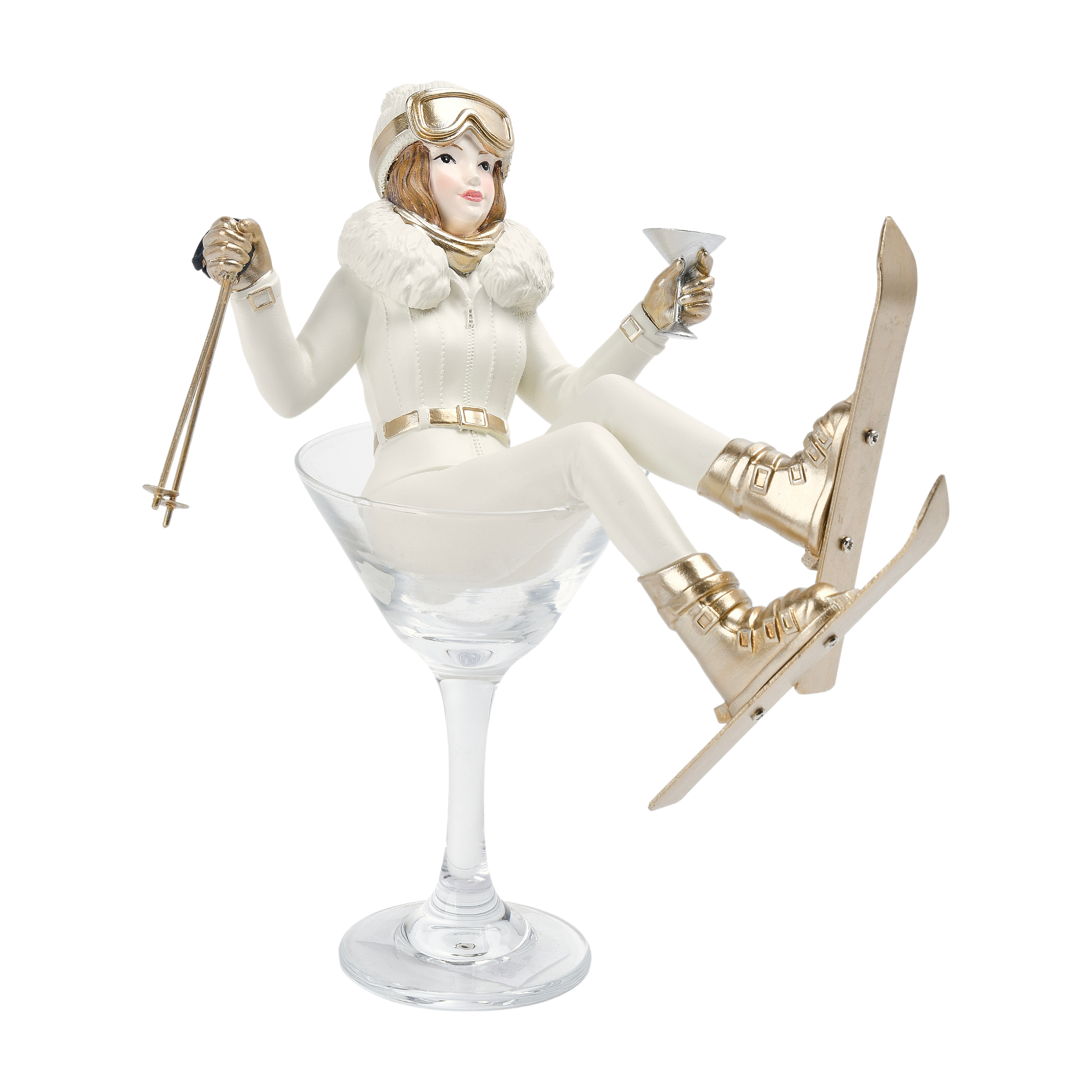 Darstellung von Skifahrerin im Glas z. Stellen goldcreme