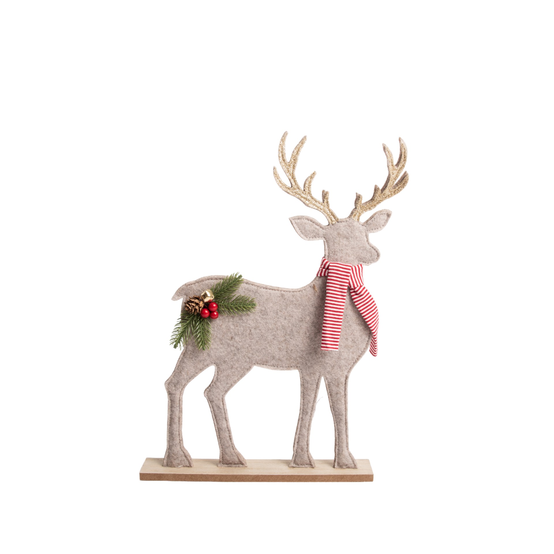 Filzhirsch m. goldenem Geweih klein u. Masche Darstellung von Filzhirsch m. goldenem Geweih klein u. Masche