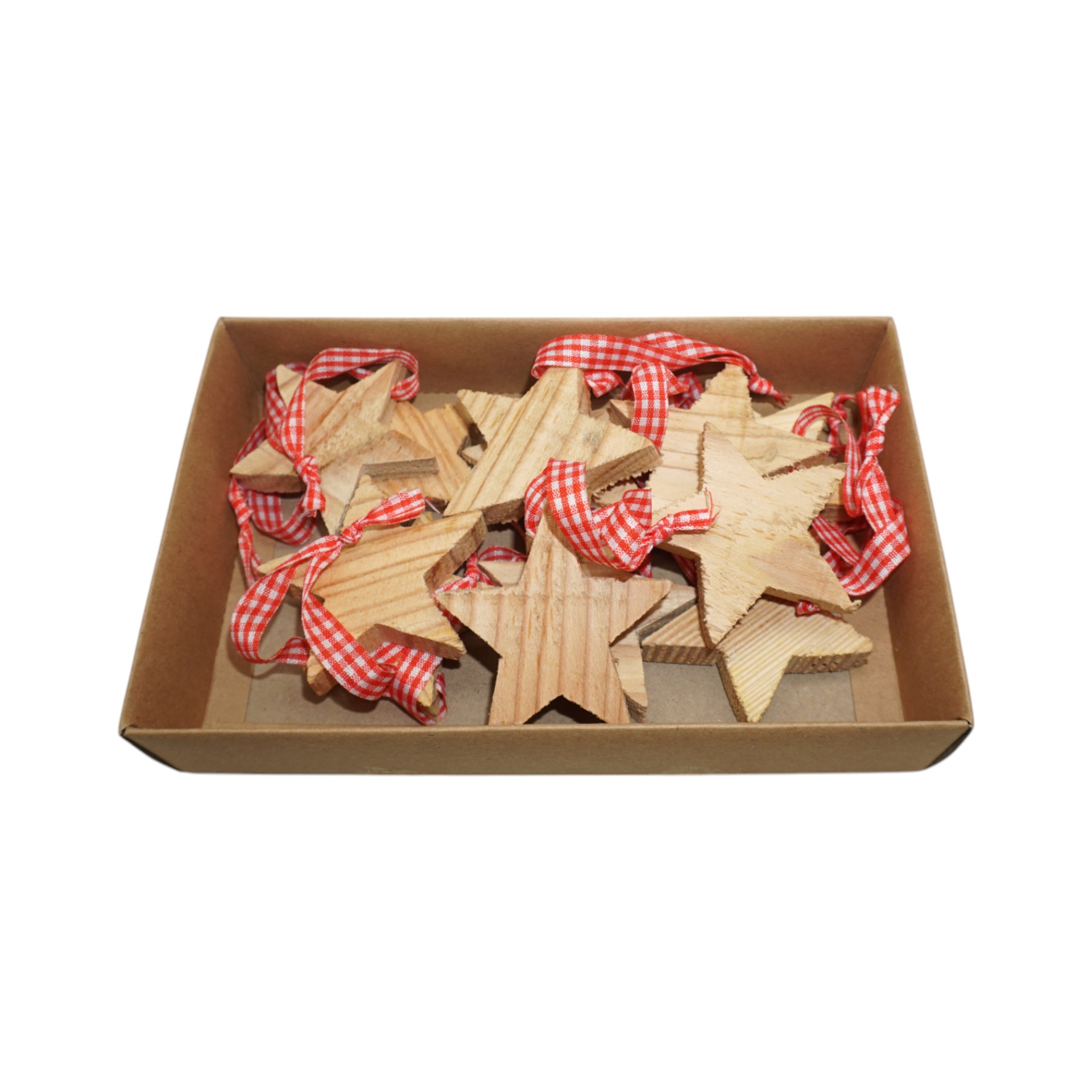 Holzsterne mit rotem Hänger Darstellung von Holzsterne mit rotem Hänger