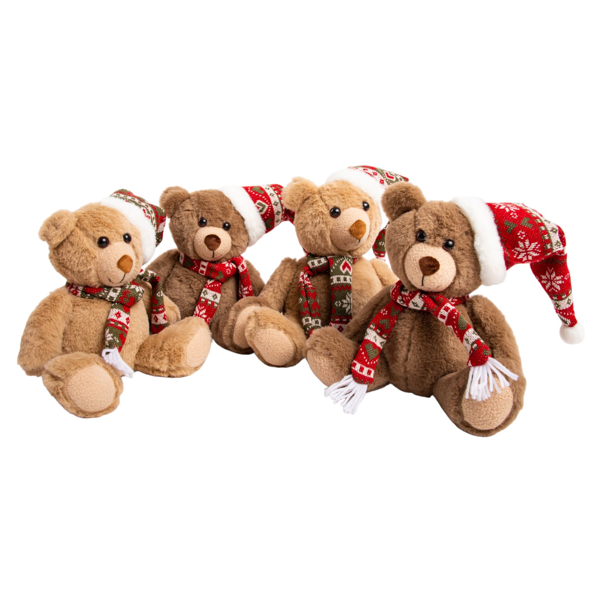 sitzender Bär gross mit Schal und Mütze Darstellung von sitzender Bär gross mit Schal und Mütze