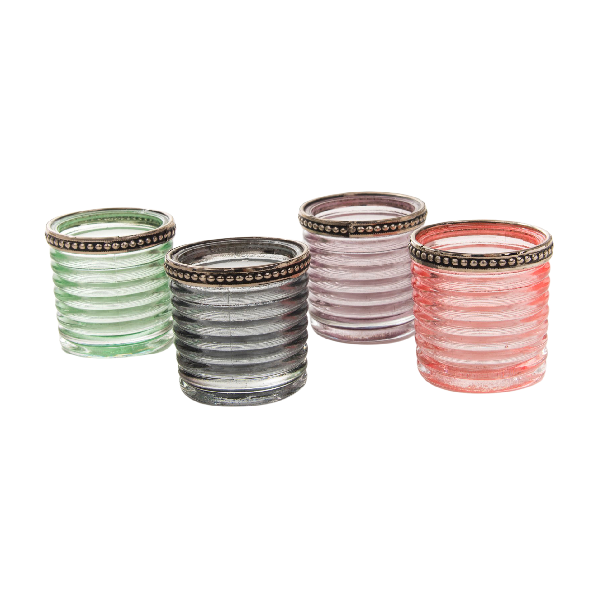 Darstellung von Teelichthalter m. Rillen Metallrand, 4 Farben sort.