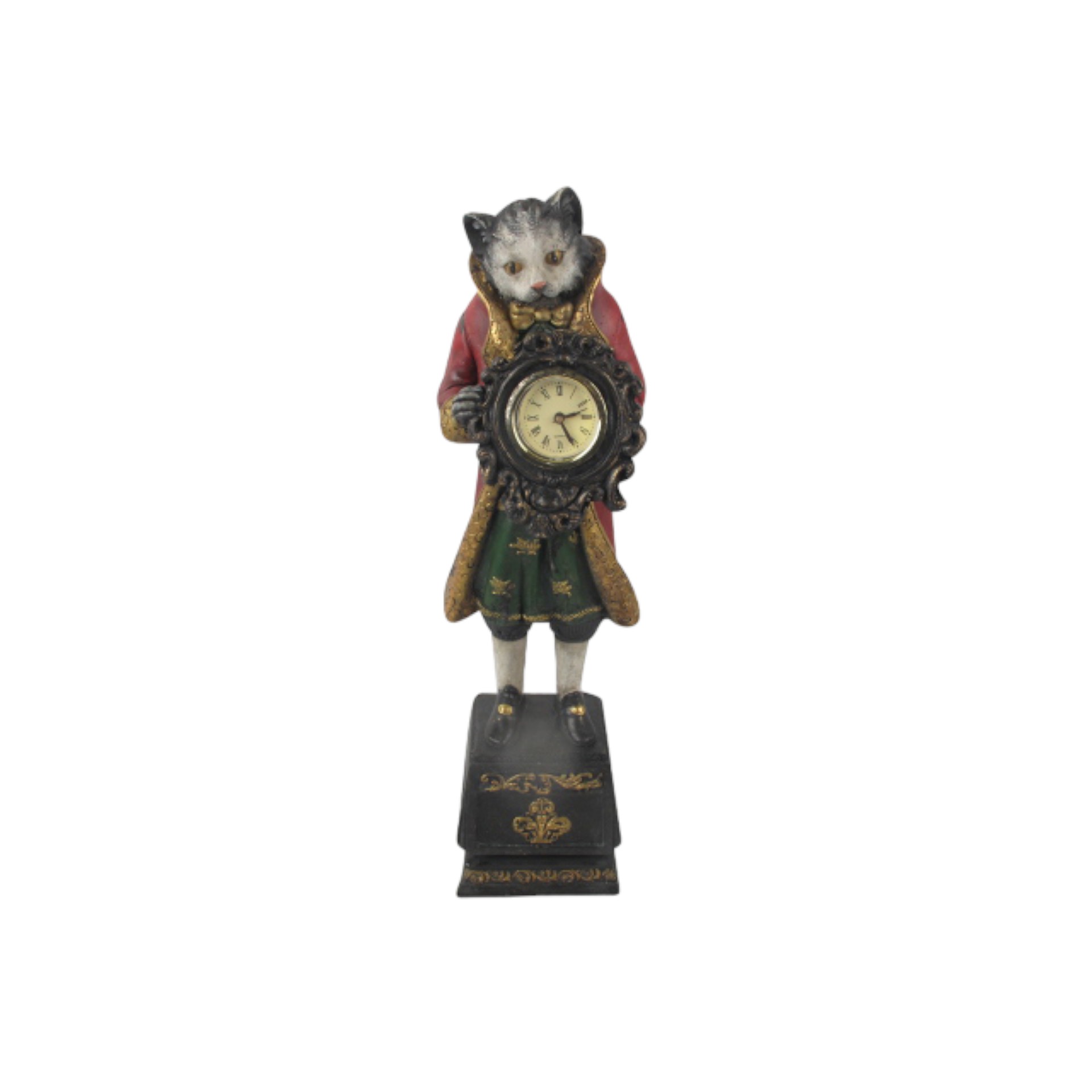 Darstellung von nostalgische Katze  mit Uhr, 11x10, h= 40 cm