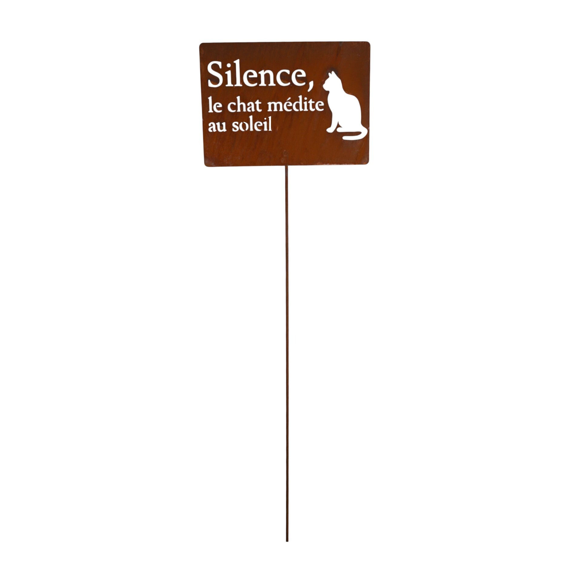 Darstellung von Tafel auf Stab Silence, le chat medite au soleil