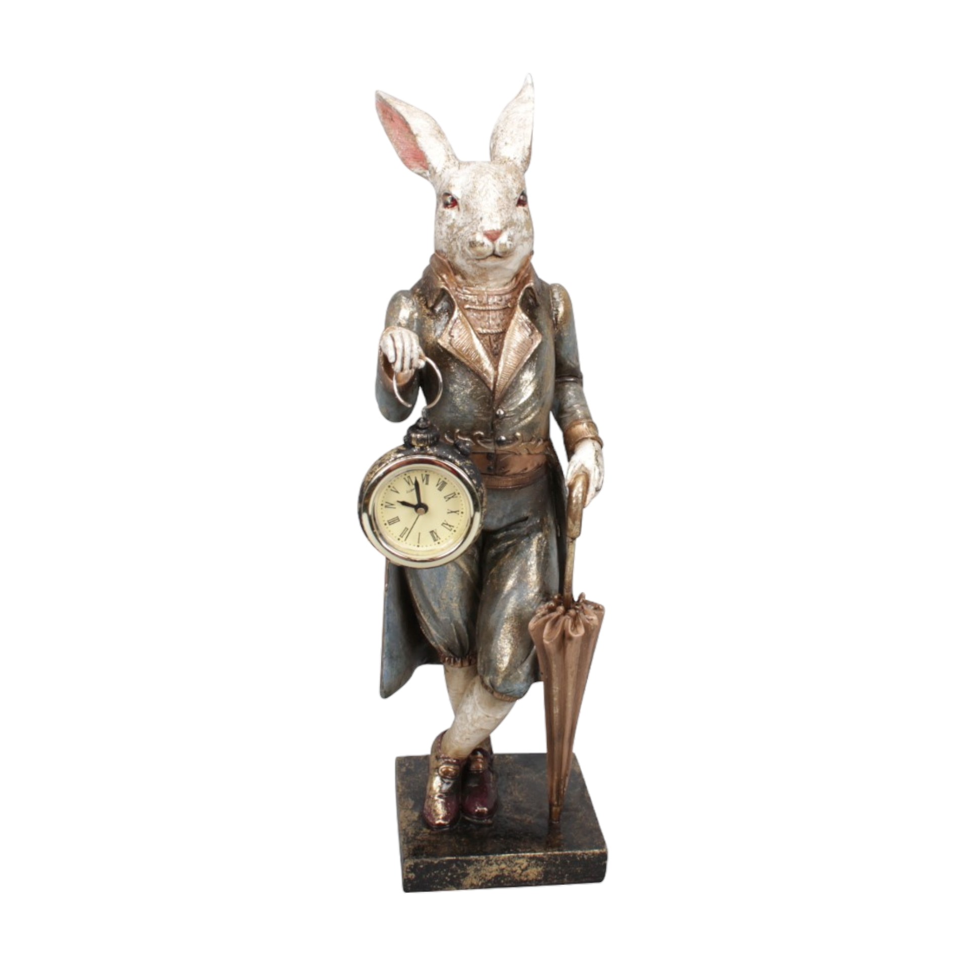 Darstellung von Hase männlich mit Schirm und Uhr