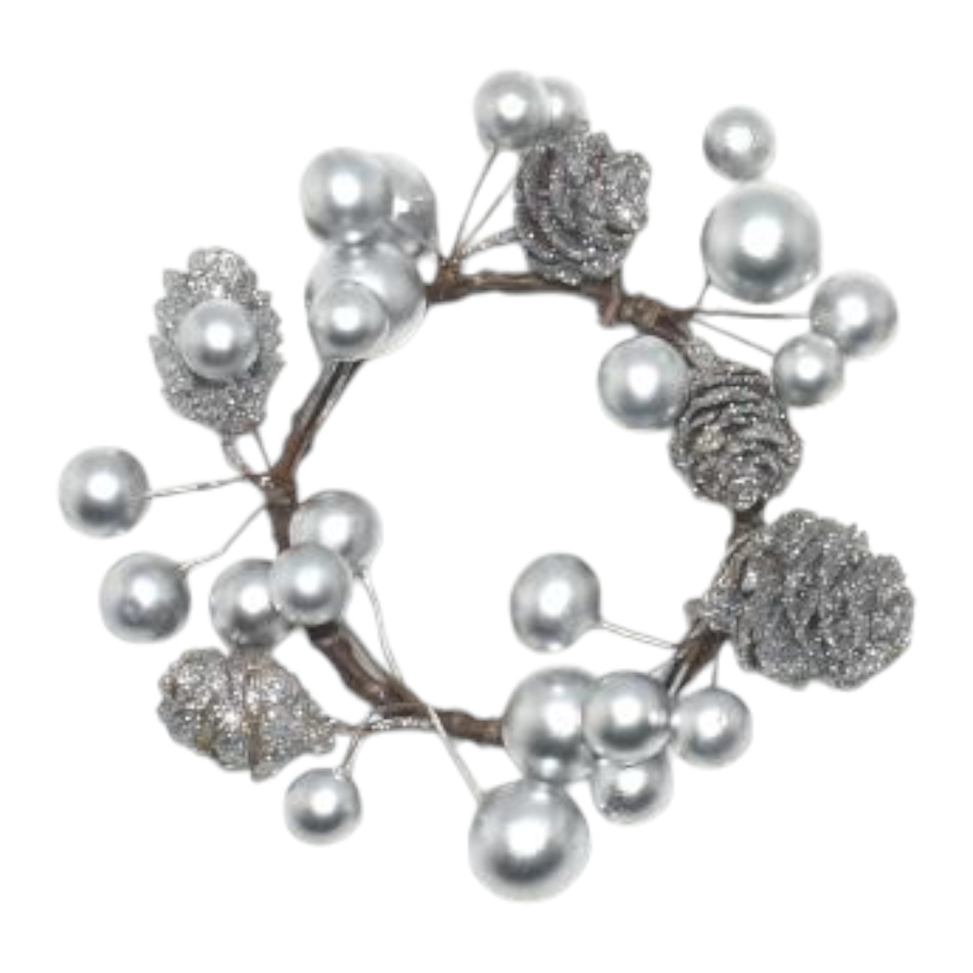 Kranzerl silber m. Zapfen u. Kugeln Darstellung von Kranzerl silber m. Zapfen u. Kugeln