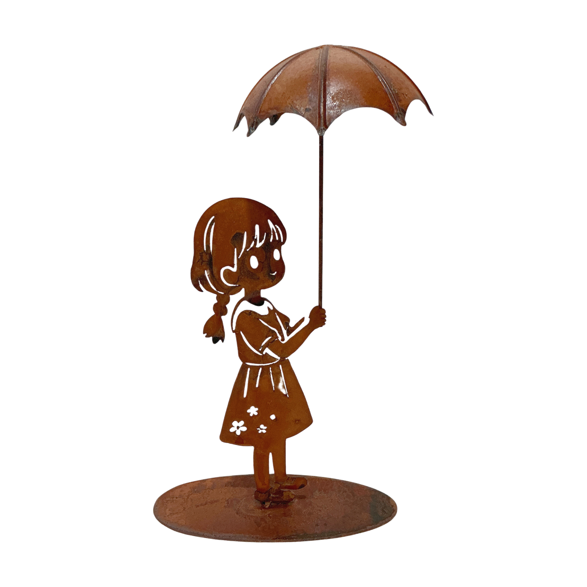 Darstellung von Mädchen m. Schirm klein a. Platte rusty