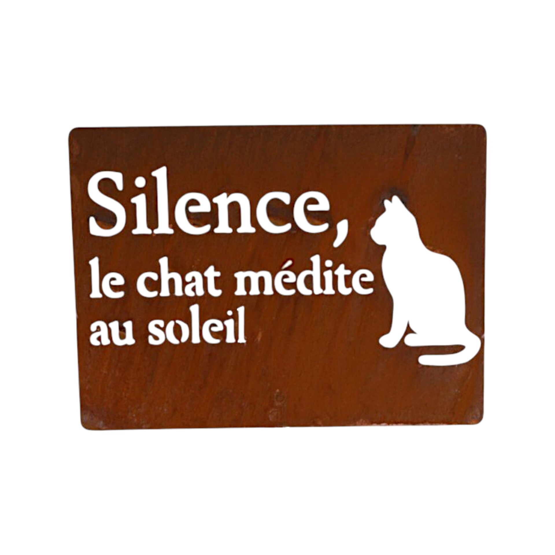 Darstellung von Plaque métallique rectangulaire Silence le chat medite...