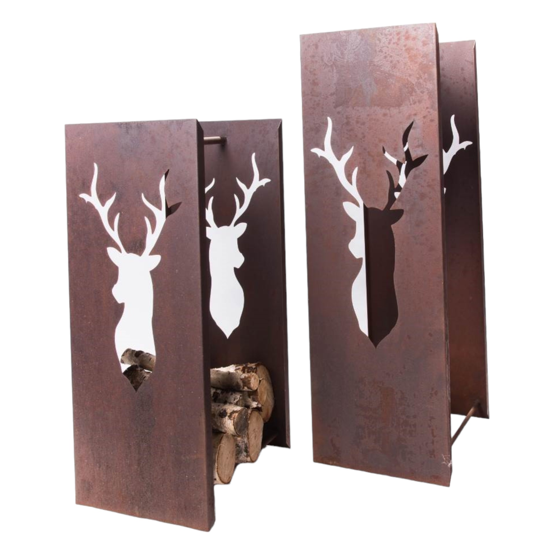 Holzregal eckig mit Hirschkopf klein  rost Darstellung von Holzregal eckig mit Hirschkopf klein  rost