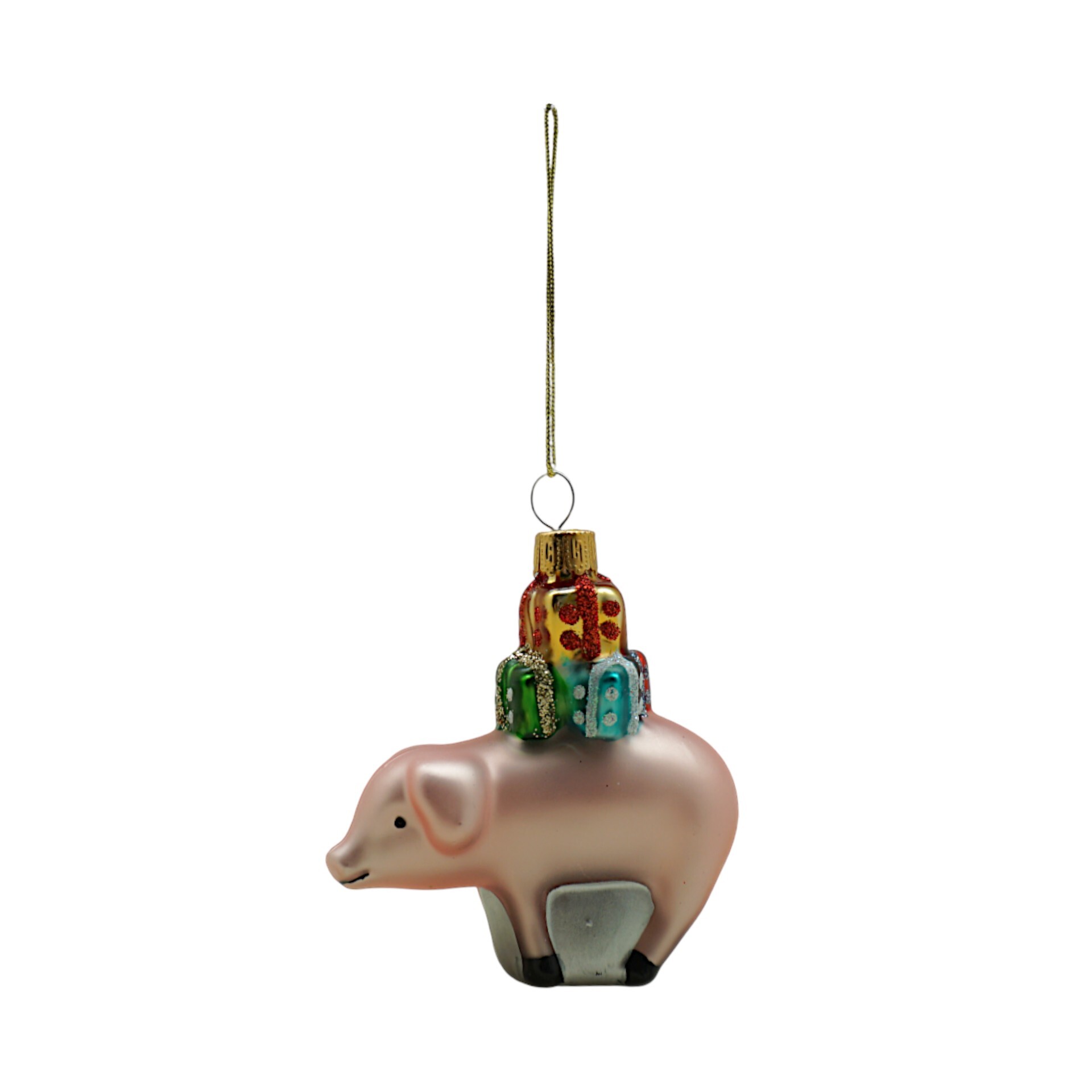 Darstellung von rosa Ferkel m. Geschenken Glas