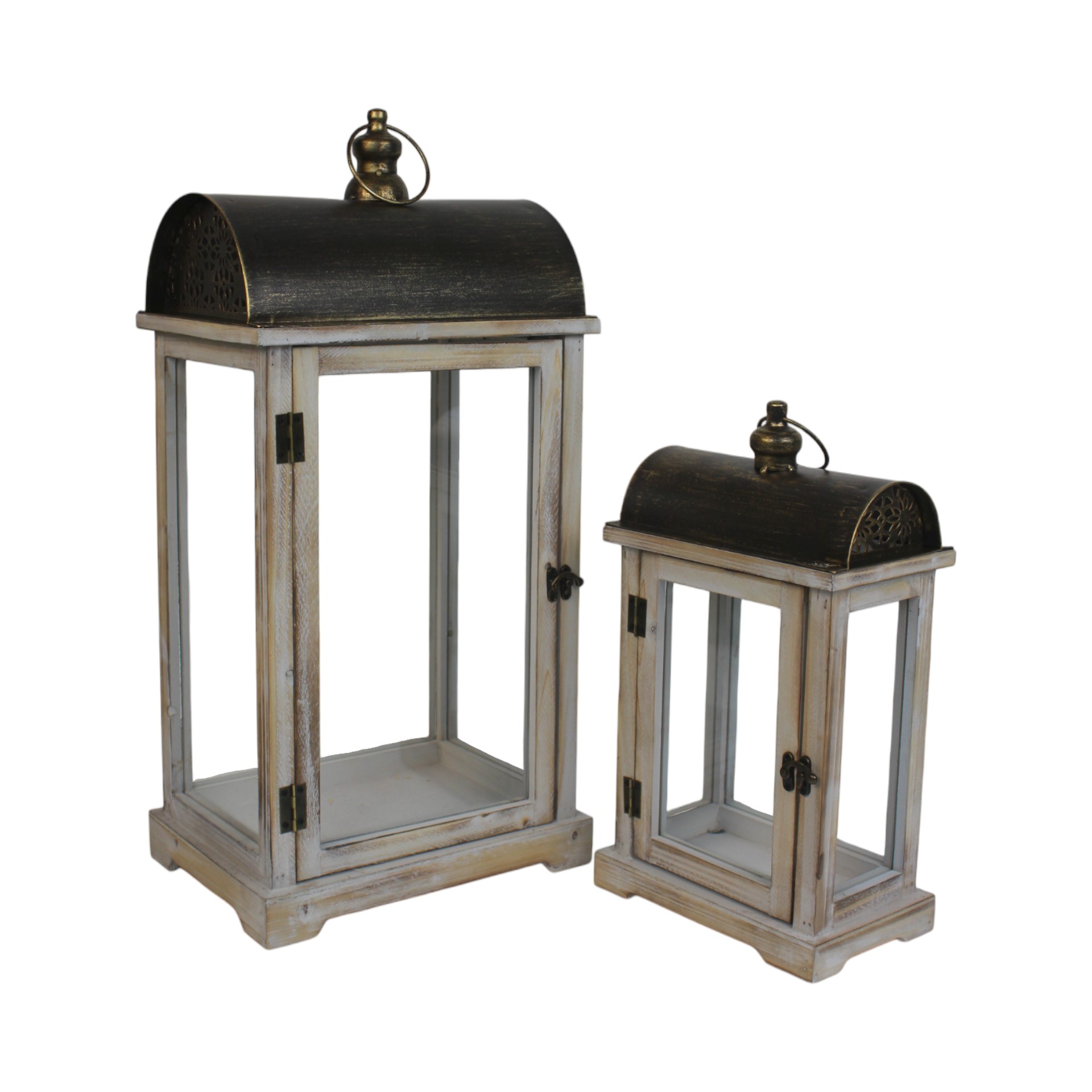 Holzlaternenset 2-tlg. gewölbtes Dach Darstellung von Holzlaternenset 2-tlg. gewölbtes Dach