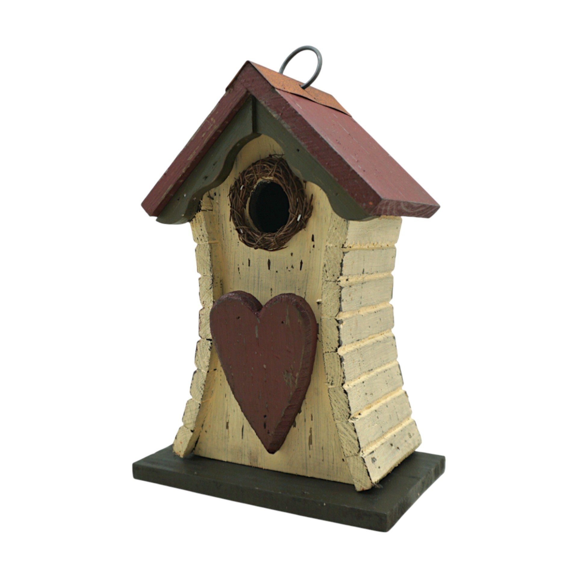 Darstellung von Vogelhaus gelb m. Herz rot Holz