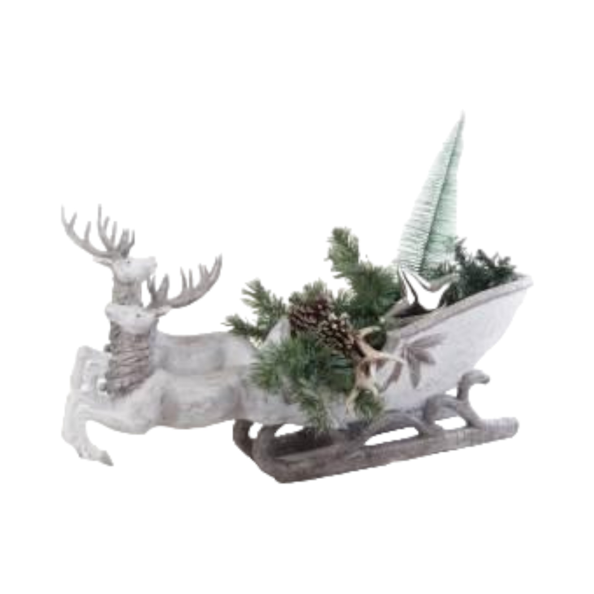 Schlitten m. 2 Rentiere gross weiss/grau matt Darstellung von Schlitten m. 2 Rentiere gross weiss/grau matt