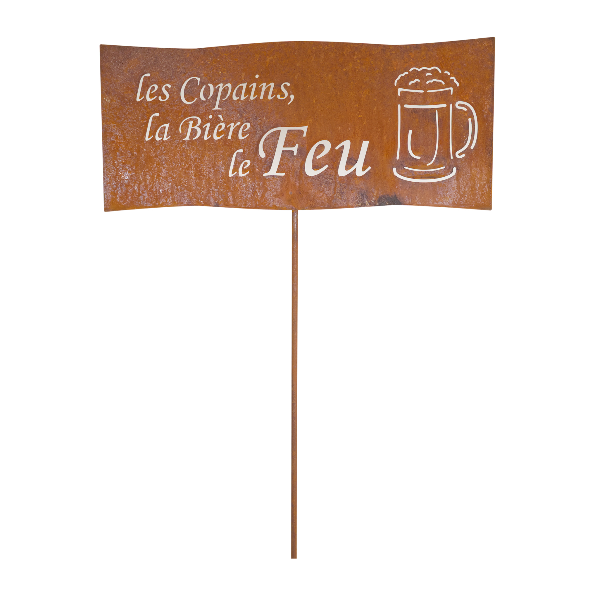 Darstellung von Tafel les Copains, la Biere le Feu auf Stab