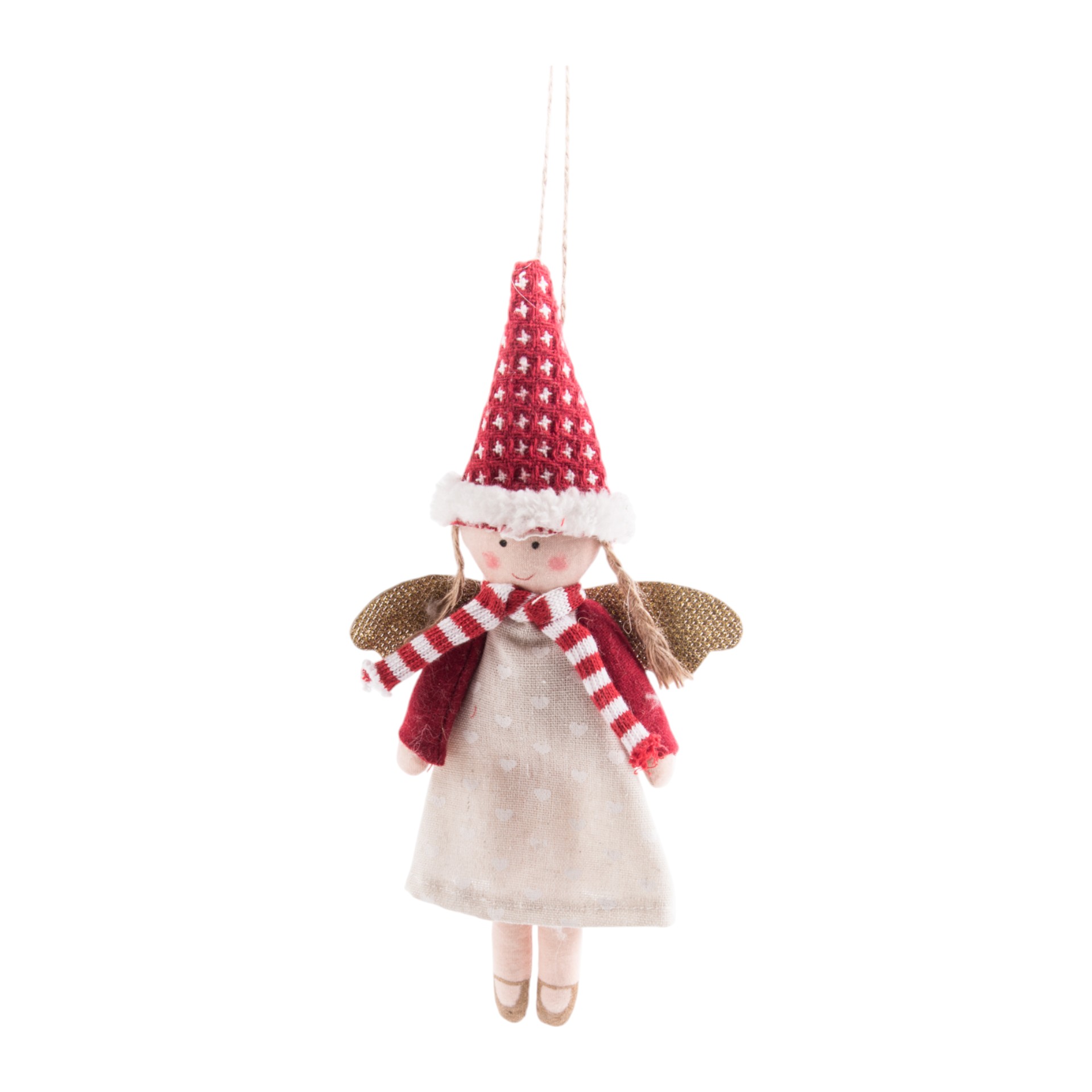 Stoffengel mit Mütze rot Darstellung von Stoffengel mit Mütze rot