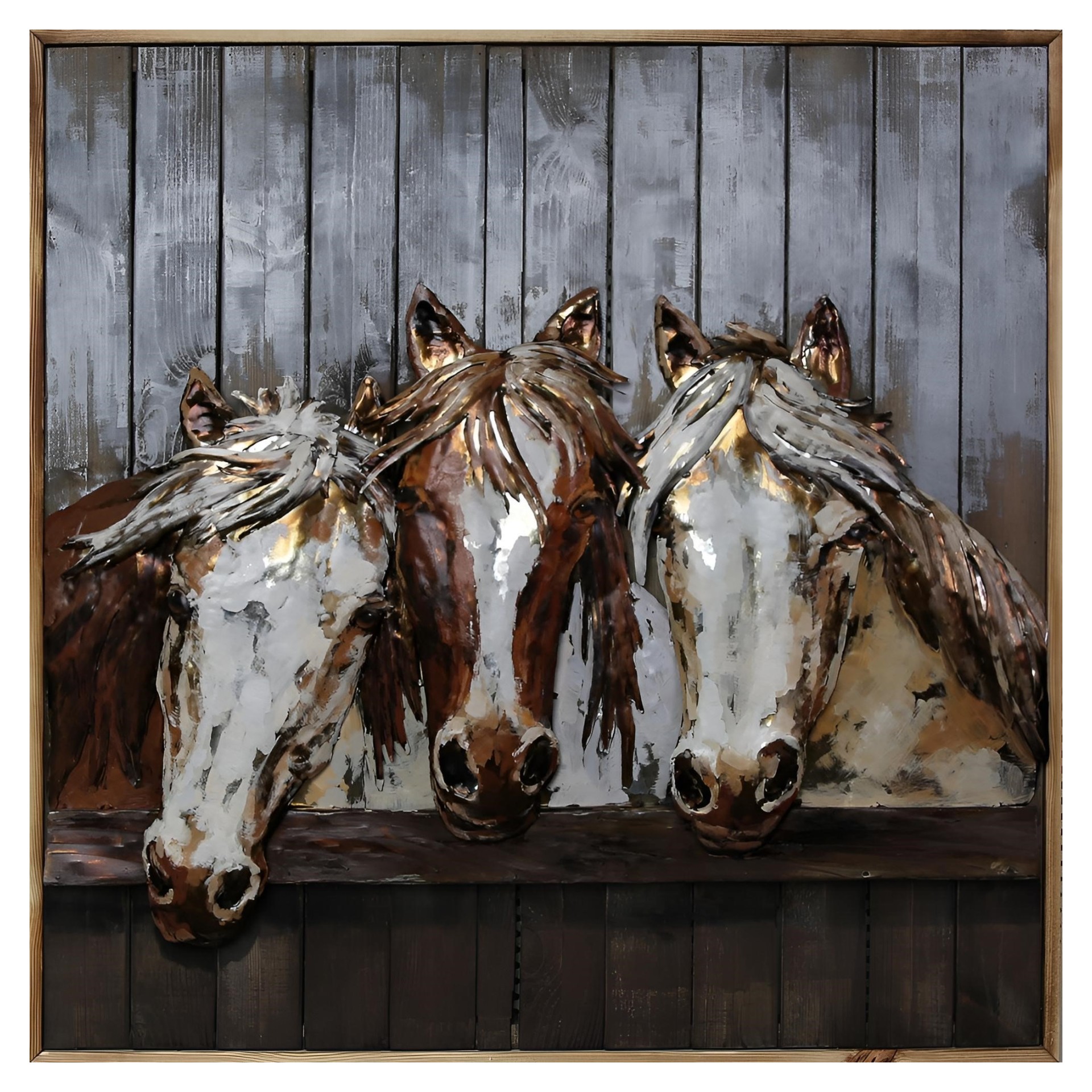 3-D Metallbild/Deko, 3 Pferde im Stall Darstellung von 3-D Metallbild/Deko, 3 Pferde im Stall