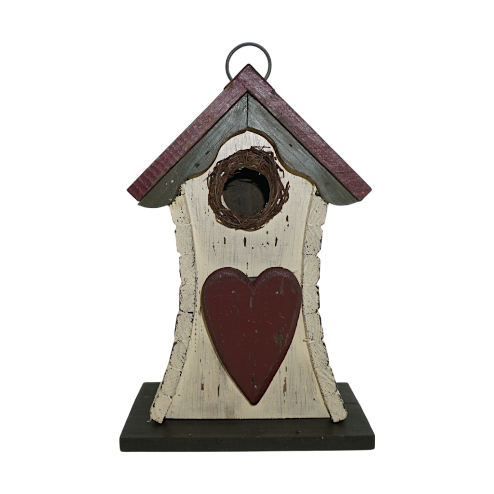 Darstellung von Vogelhaus gelb m. Herz rot Holz