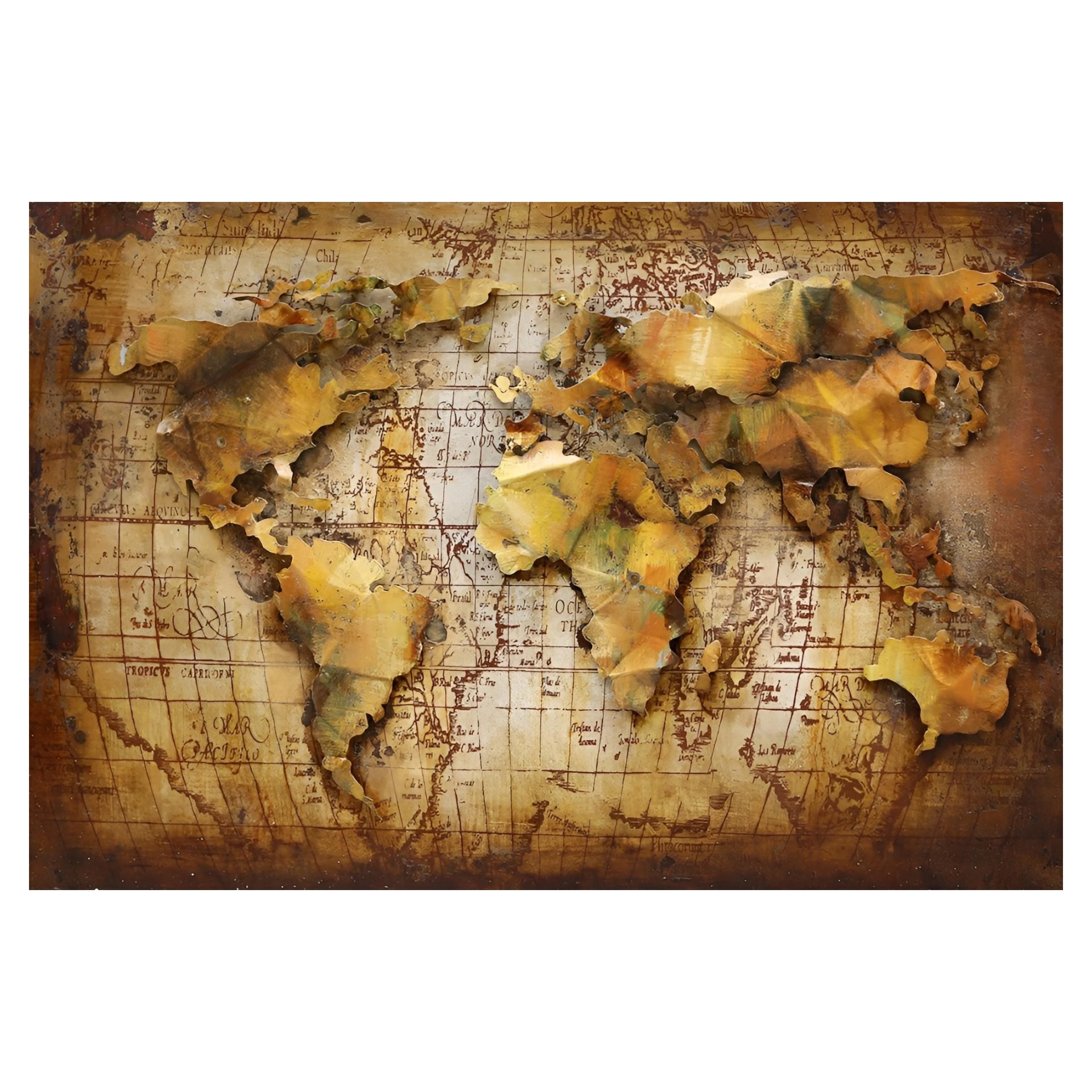 3-D Metallbild/ Deko Weltkarte Darstellung von 3-D Metallbild/ Deko Weltkarte